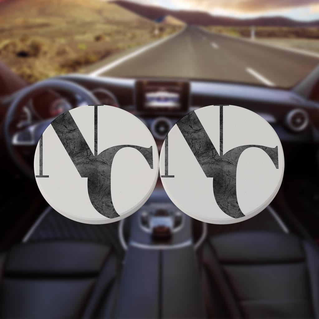 Minimalistic B&W North Carolina White Initials| Absorbent Car Coasters | Set of 2 | Min 4