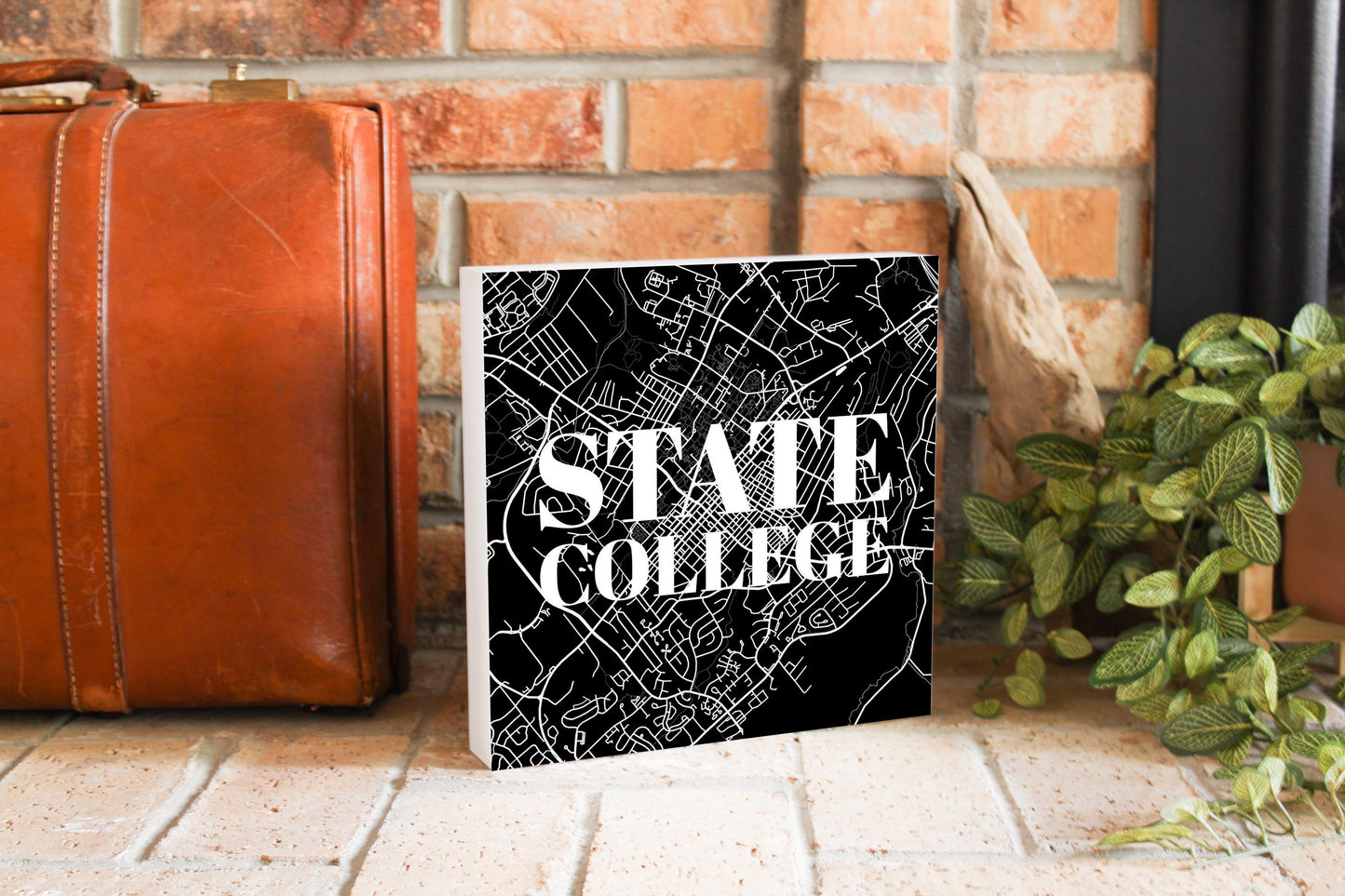 Minimalistic B&W Pennsylvania State College Map | Wood Block | Eaches | Min 2