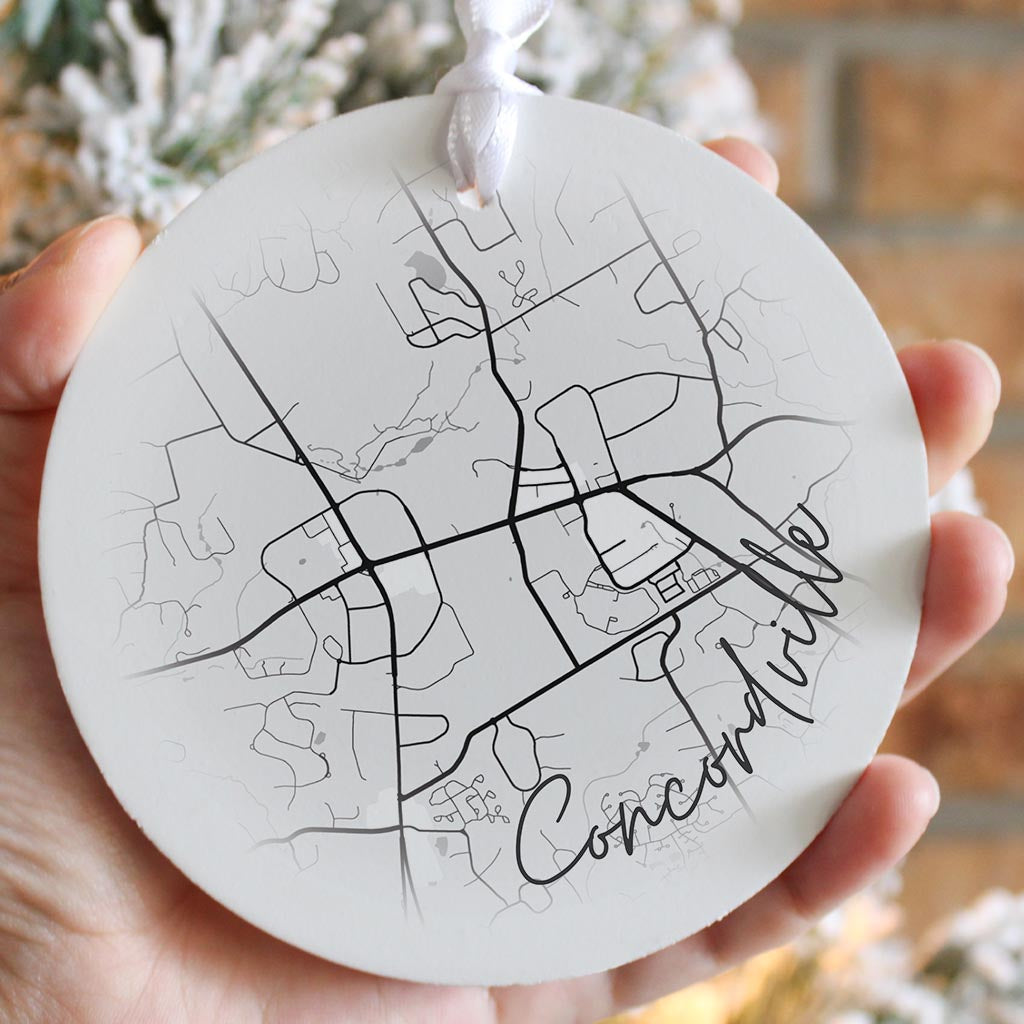 Minimalistic B&W Pennsylvania Concordville Circle Map | Wood Ornament | Eaches | Min 6