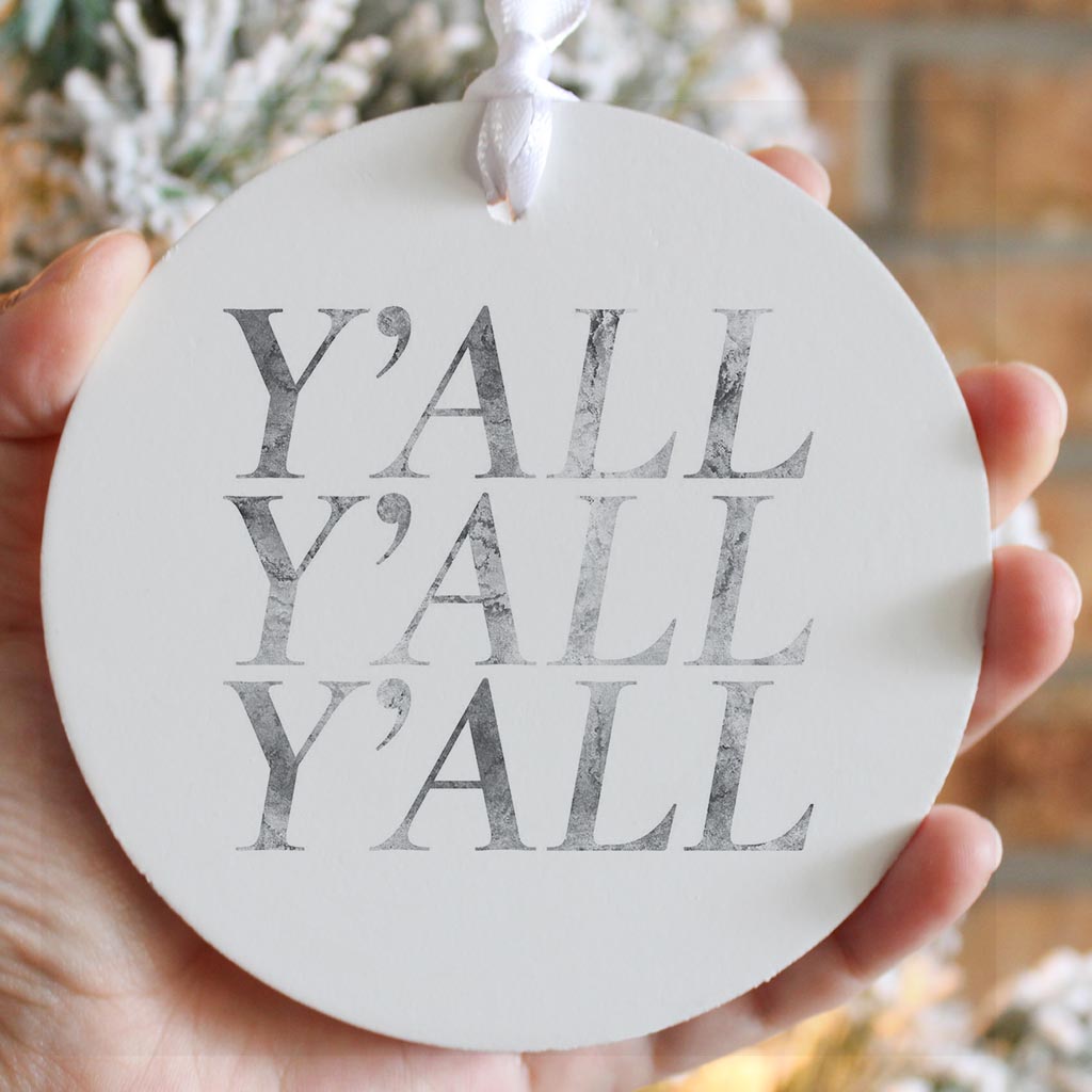 Minimalistic B&W Texas Textured Yall | Wood Ornament | Eaches | Min 6