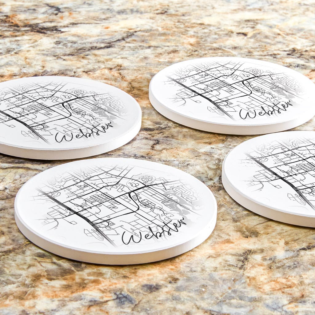 Minimalistic B&W Texas Webster Circle Map | Absorbent Coasters | Set of 4 | Min 2