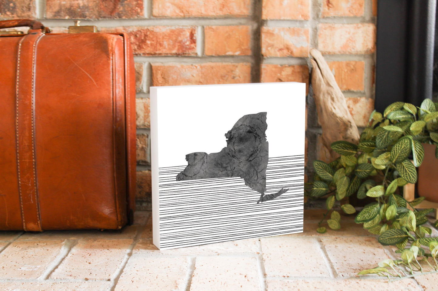 Minimalistic B&W New York Shape Straight Lines | Wood Block | Eaches | Min 2