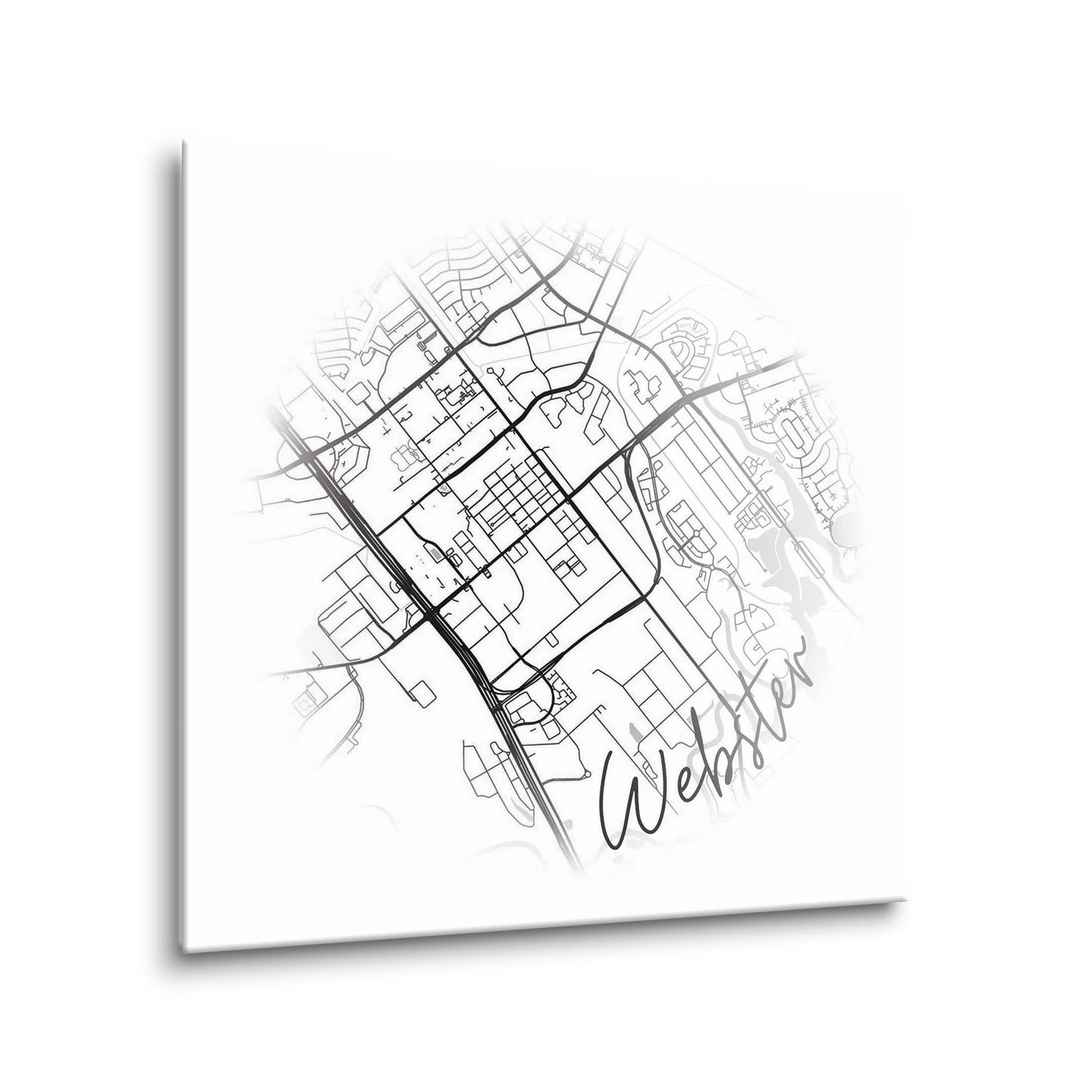 Minimalistic B&W Texas Webster Circle Map | Hi-Def Glass Art | Eaches | Min 2