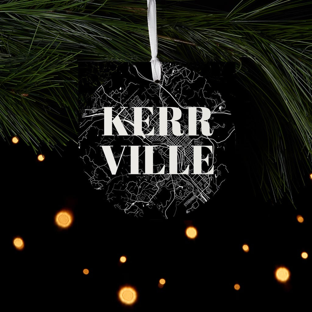 Minimalistic B&W Texas Kerrville Map | Wood Ornament | Eaches | Min 6