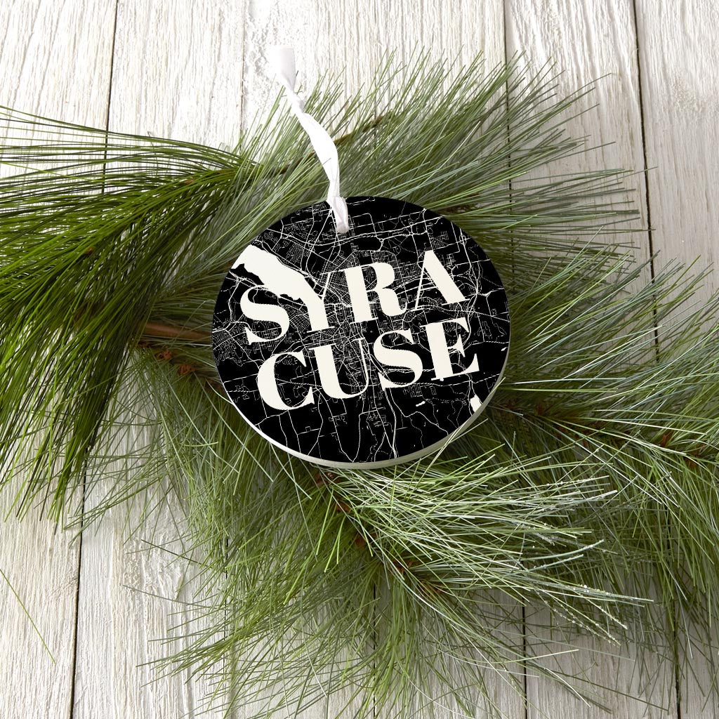 Minimalistic B&W New York Syracuse Map| Wood Ornament | Eaches | Min 6