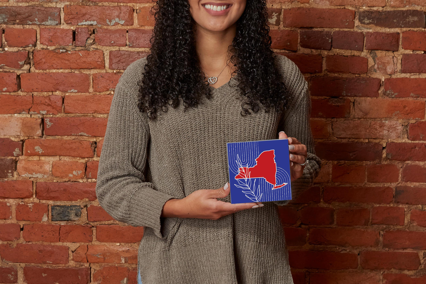 Red White And Blue New York State Retro Thin Lines | Wood Block | Eaches | Min 4