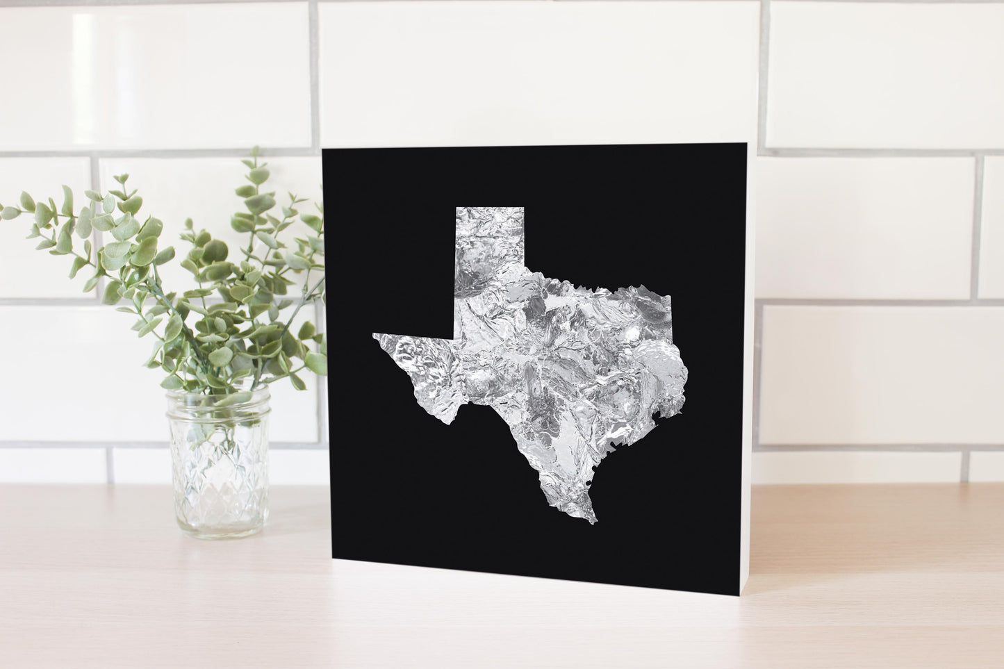 Minimalistic B&W Texas Metal State Shape | Wood Block | Eaches | Min 2