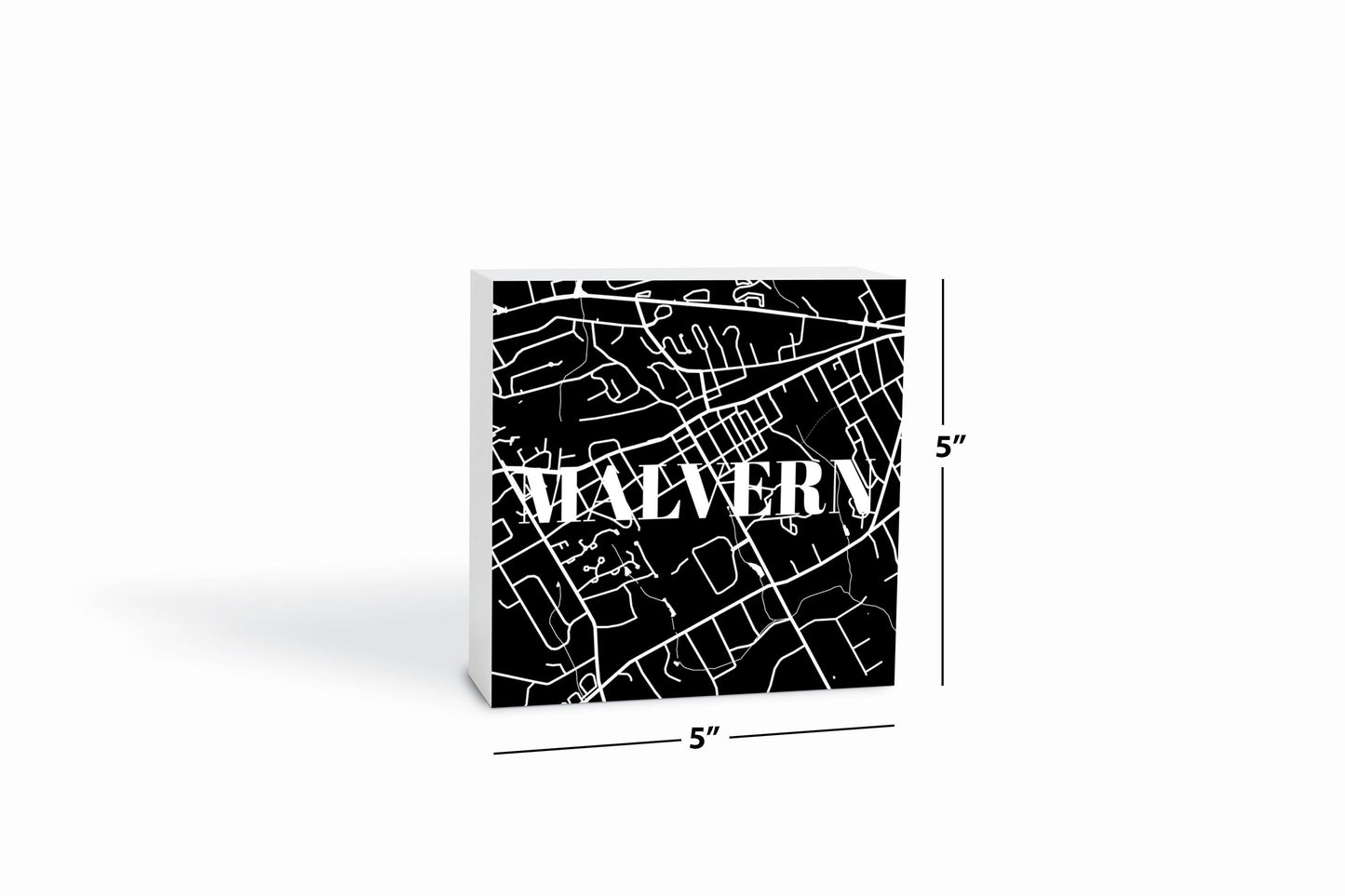 Minimalistic B&W Pennsylvania Malvern Map | Wood Block | Eaches | Min 4