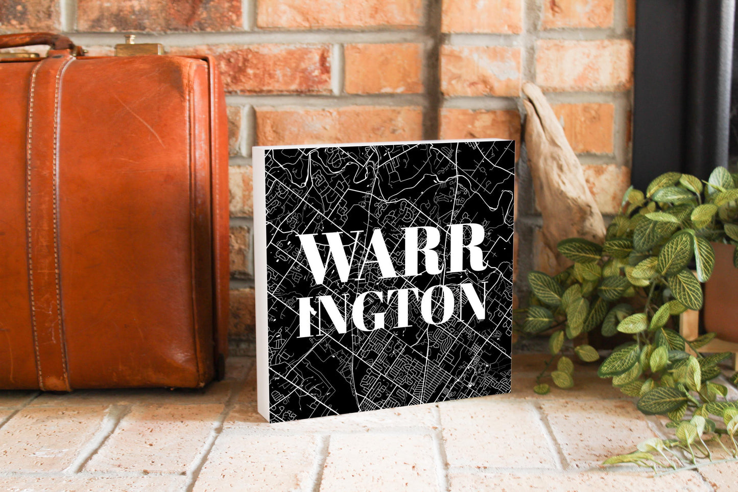Minimalistic B&W Pennsylvania Warrington Map | Wood Block | Eaches | Min 2