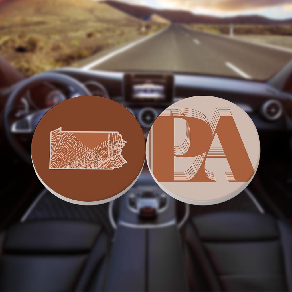 Modern Minimalist Pennsylvania State Initials | Absorbent Car Coasters | Set of 2 | Min 4