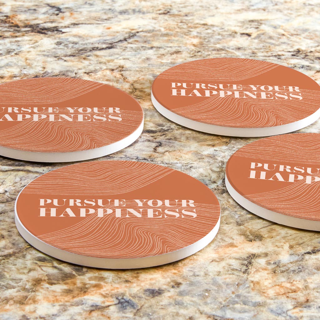 Modern Minimalist Pennsylvania Happiness Quip | Absorbent Coasters | Set of 4 | Min 2