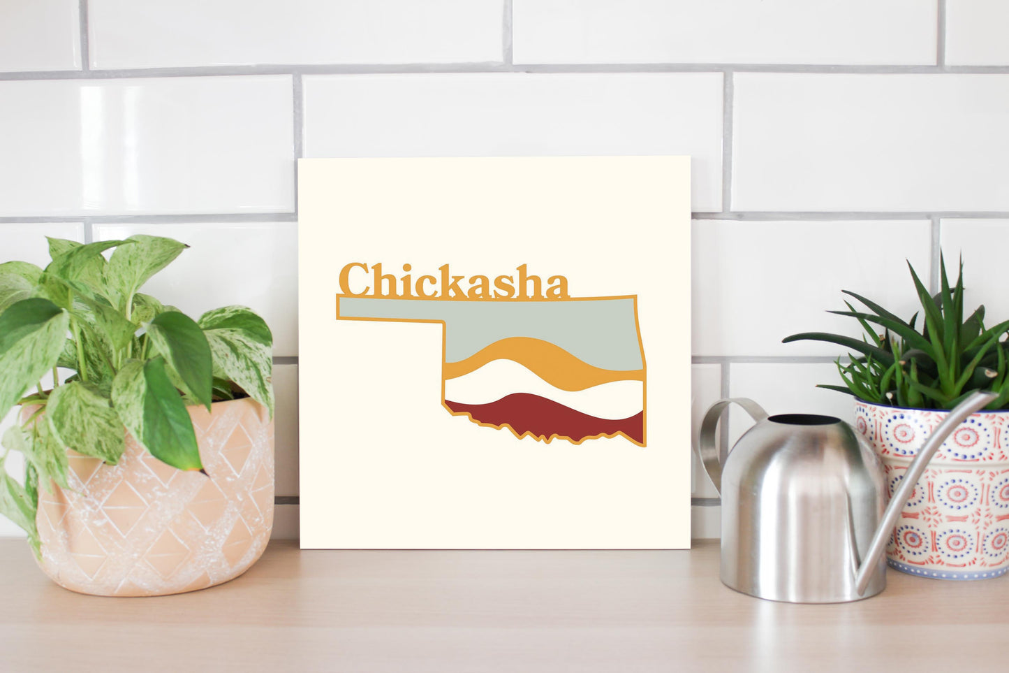 Modern Minimalist Oklahoma State Chickasha | Wood Sign | Eaches | Min 2