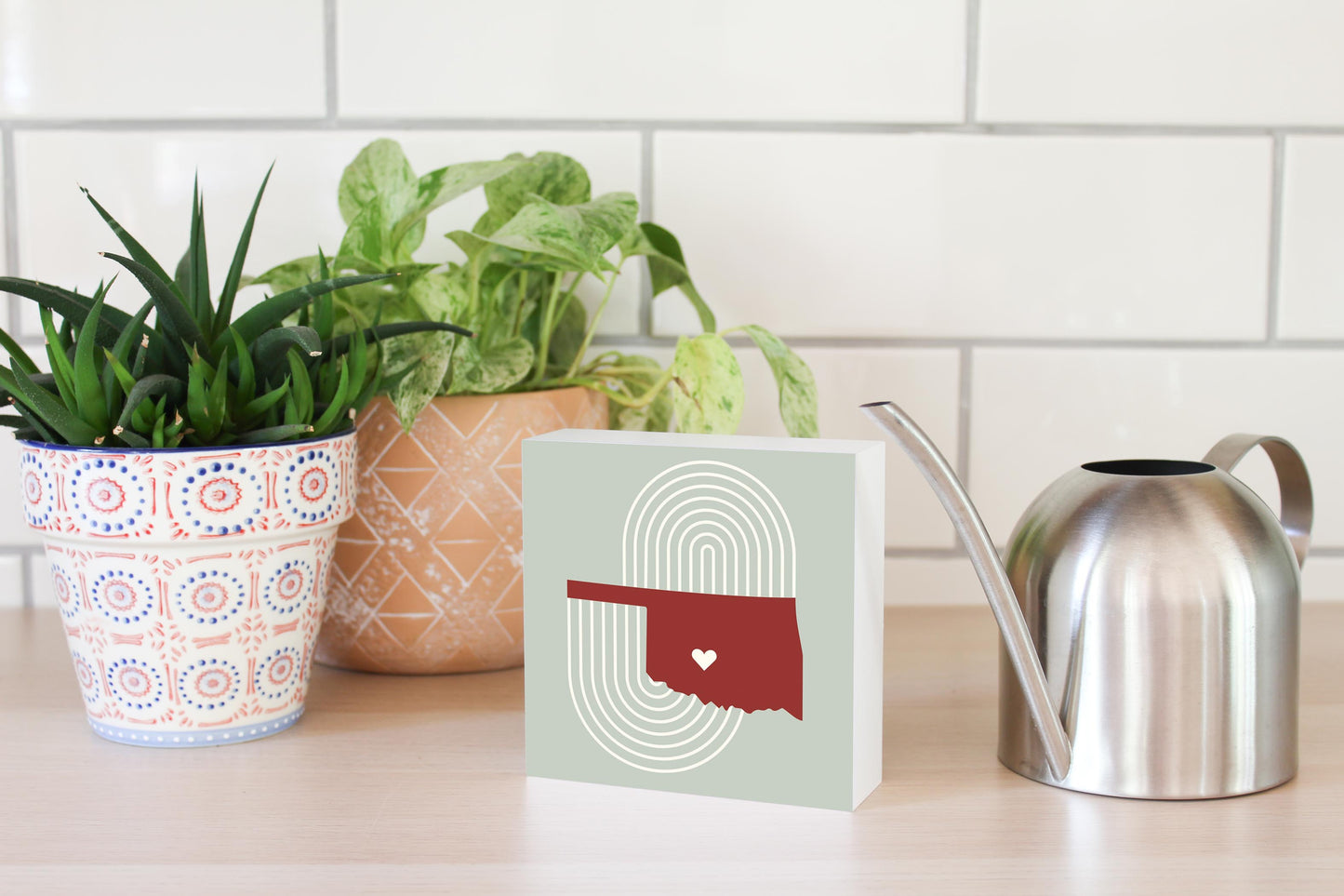 Modern Minimalist Oklahoma Chickasha Heart | Wood Block | Eaches | Min 4