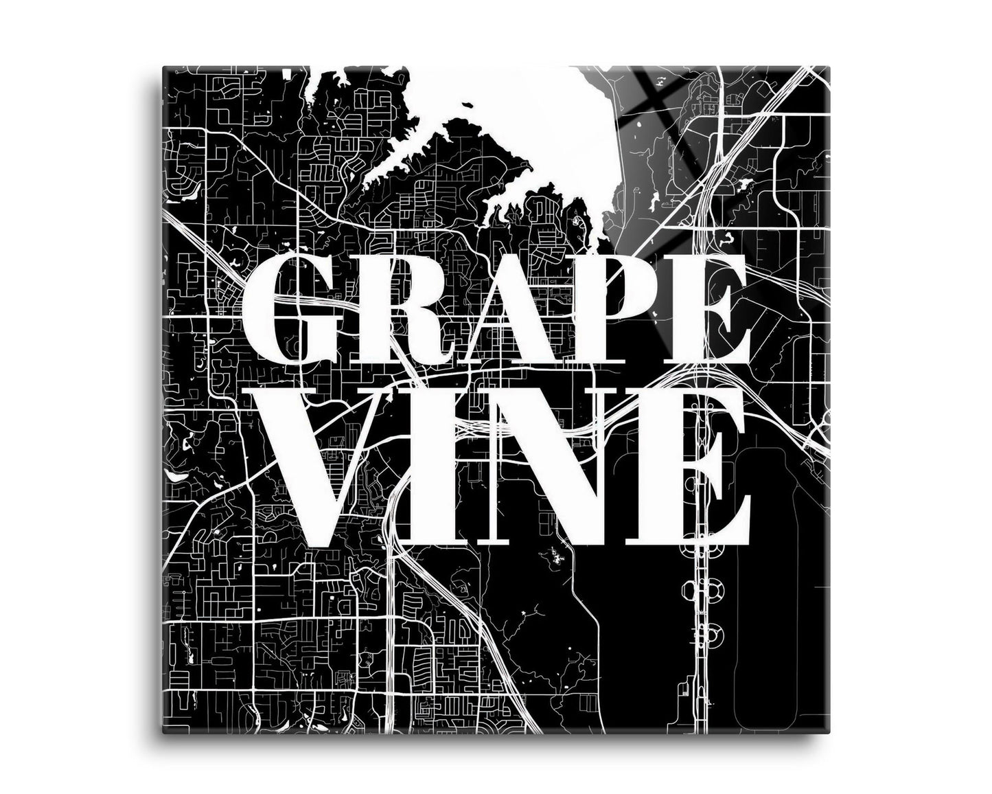 Minimalistic B&W Texas Grapevine Map | Hi-Def Glass Art | Eaches | Min 2