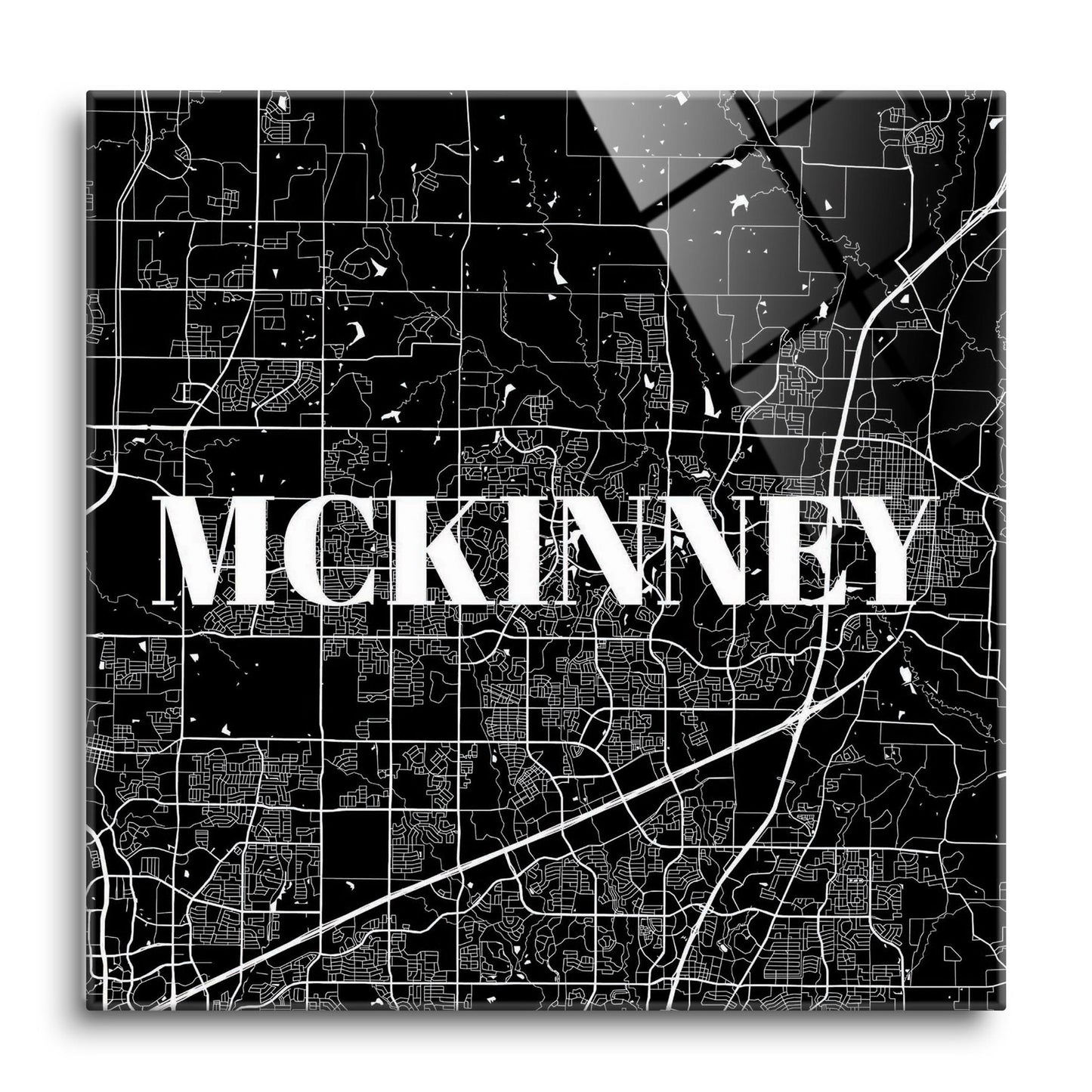 Minimalistic B&W Texas Mckinney Map | Hi-Def Glass Art | Eaches | Min 1