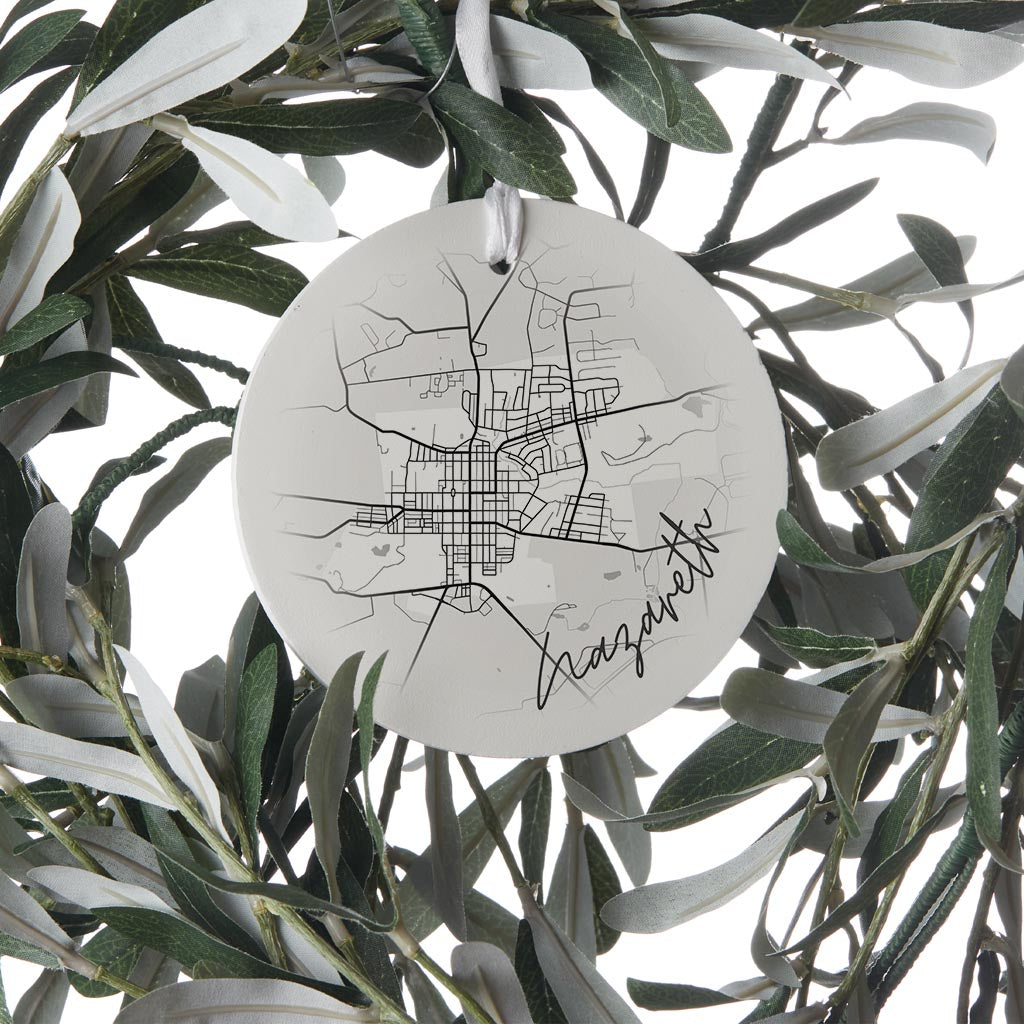 Minimalistic B&W Pennsylvania Nazareth Circle Map| Wood Ornament | Eaches | Min 6