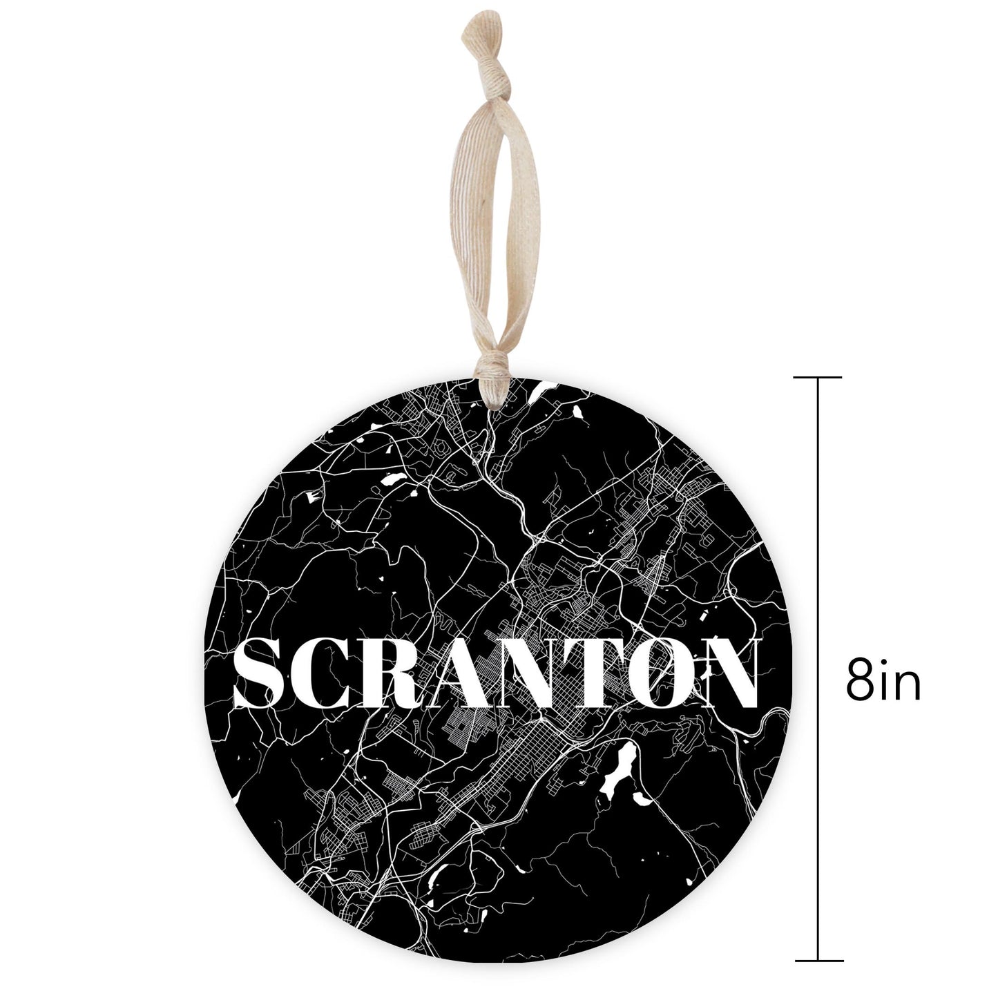 Minimalistic B&W Pennsylvania Scranton Map | Wood Ornament | Eaches | Min 1
