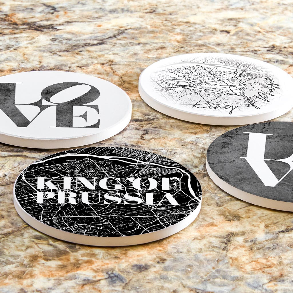 Minimalistic B&W Pennsylvania King Of Prussia Maps Love| Absorbent Coasters | Set of 4 | Min 2