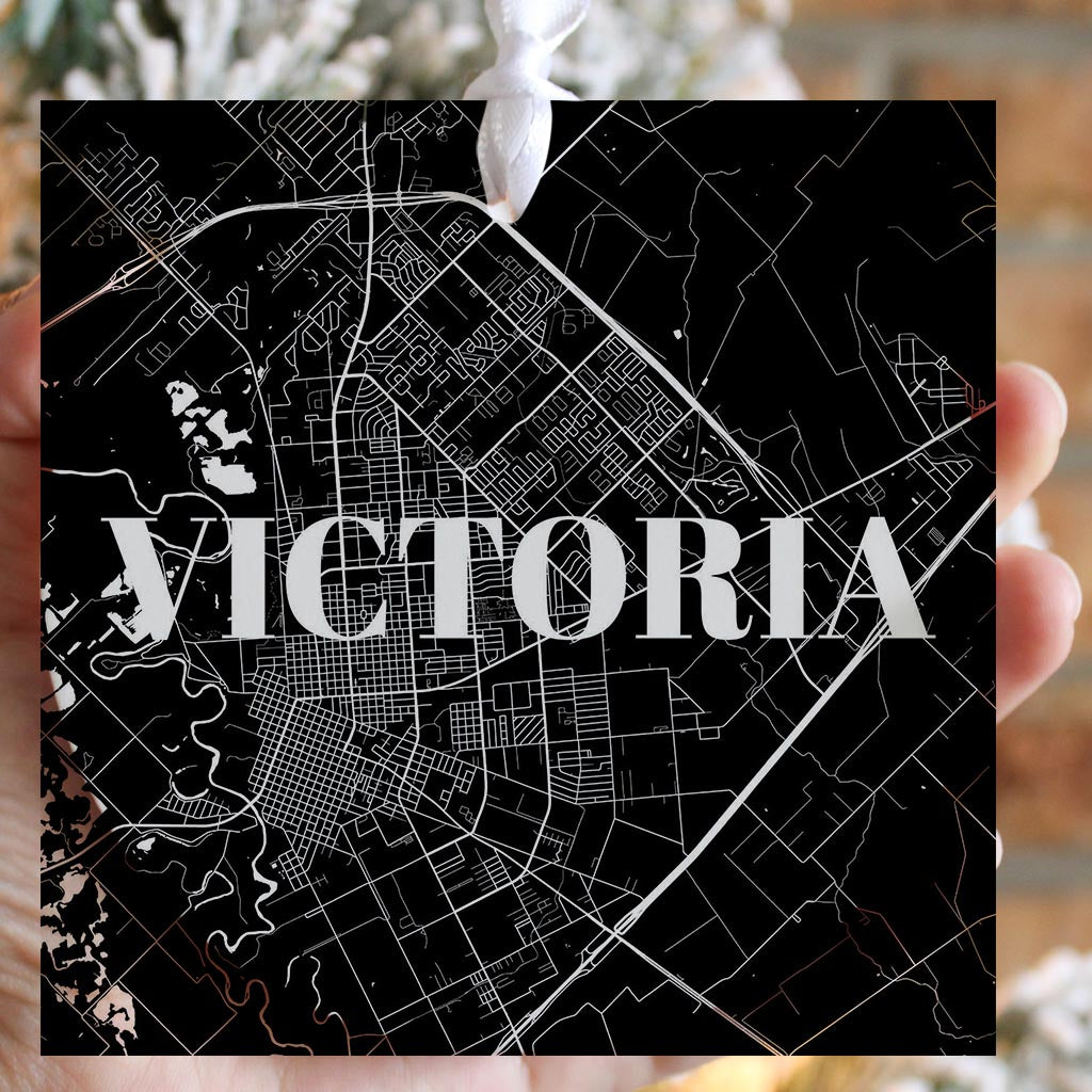 Minimalistic B&W Texas Victoria Map | Wood Ornament | Eaches | Min 6