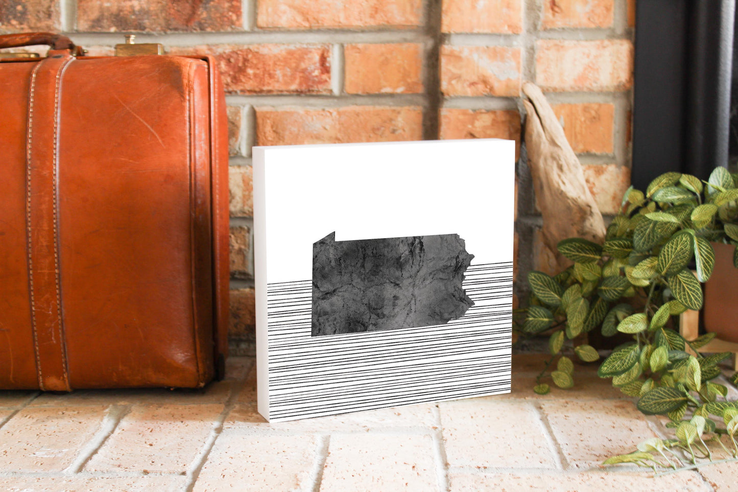 Minimalistic B&W Pennsylvania Shape Straight Lines | Wood Block | Eaches | Min 2