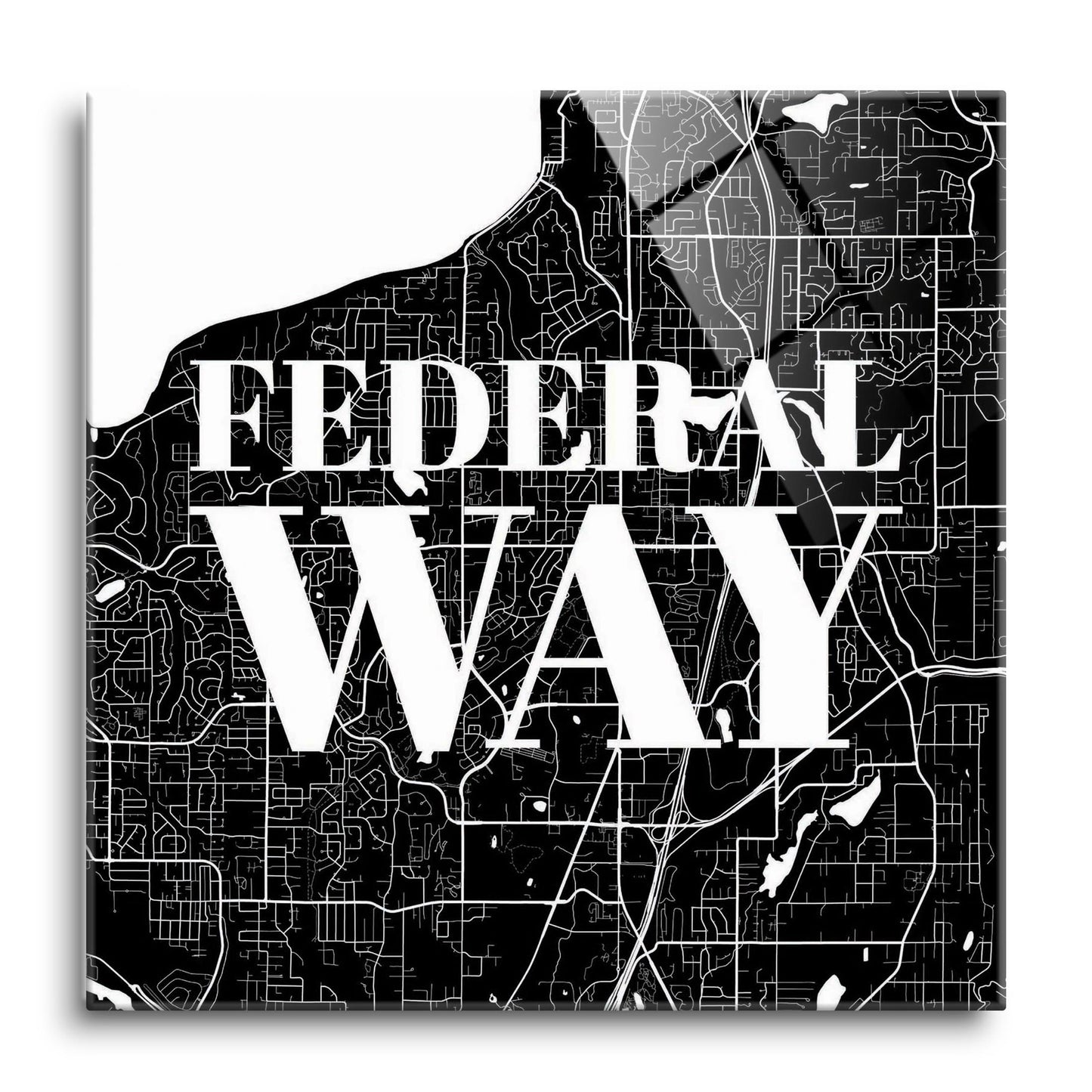Minimalistic B&W Washington Federal Way Map | Hi-Def Glass Art | Eaches | Min 1