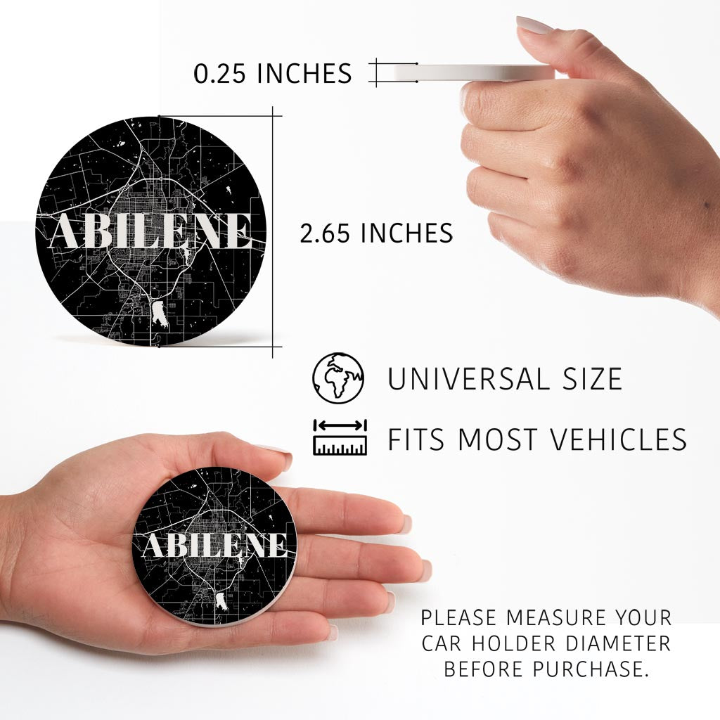 Minimalist B&W Texas Abilene Map | Absorbent Car Coasters | Set of 2 | Min 4