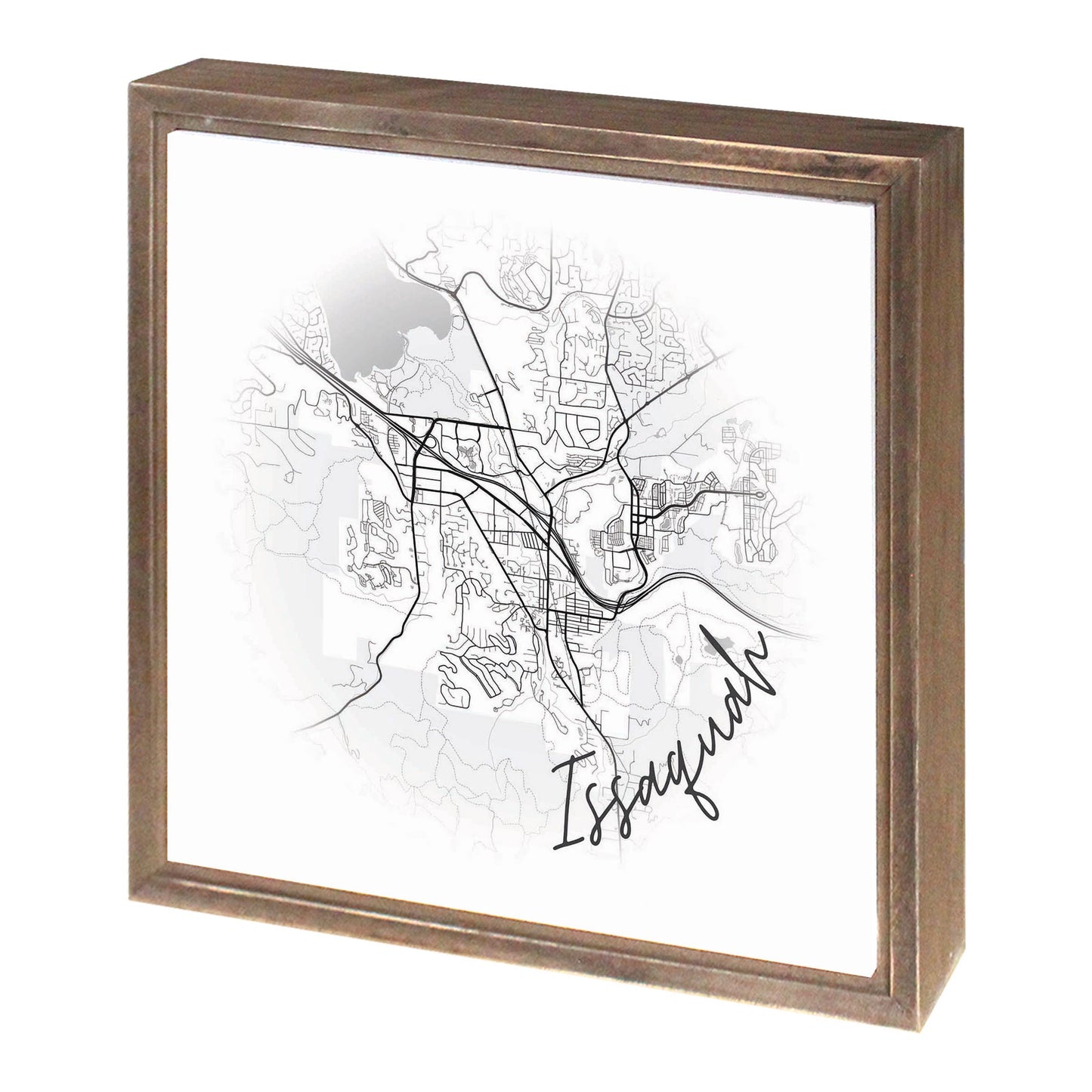 Minimalistic B&W Washington Issaquah Circle Map | Wood Sign | Eaches | Min 1