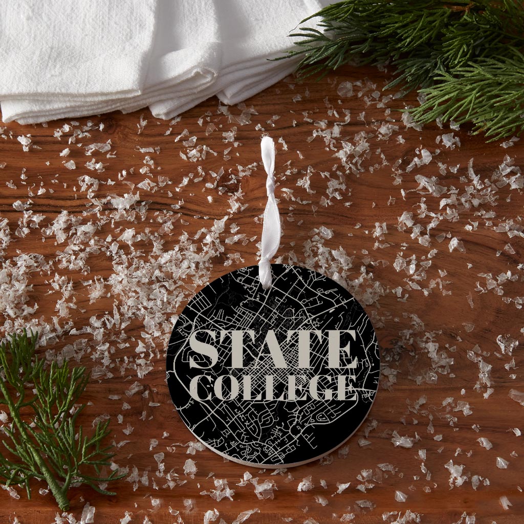 Minimalistic B&W Pennsylvania State College Map | Wood Ornament | Eaches | Min 6