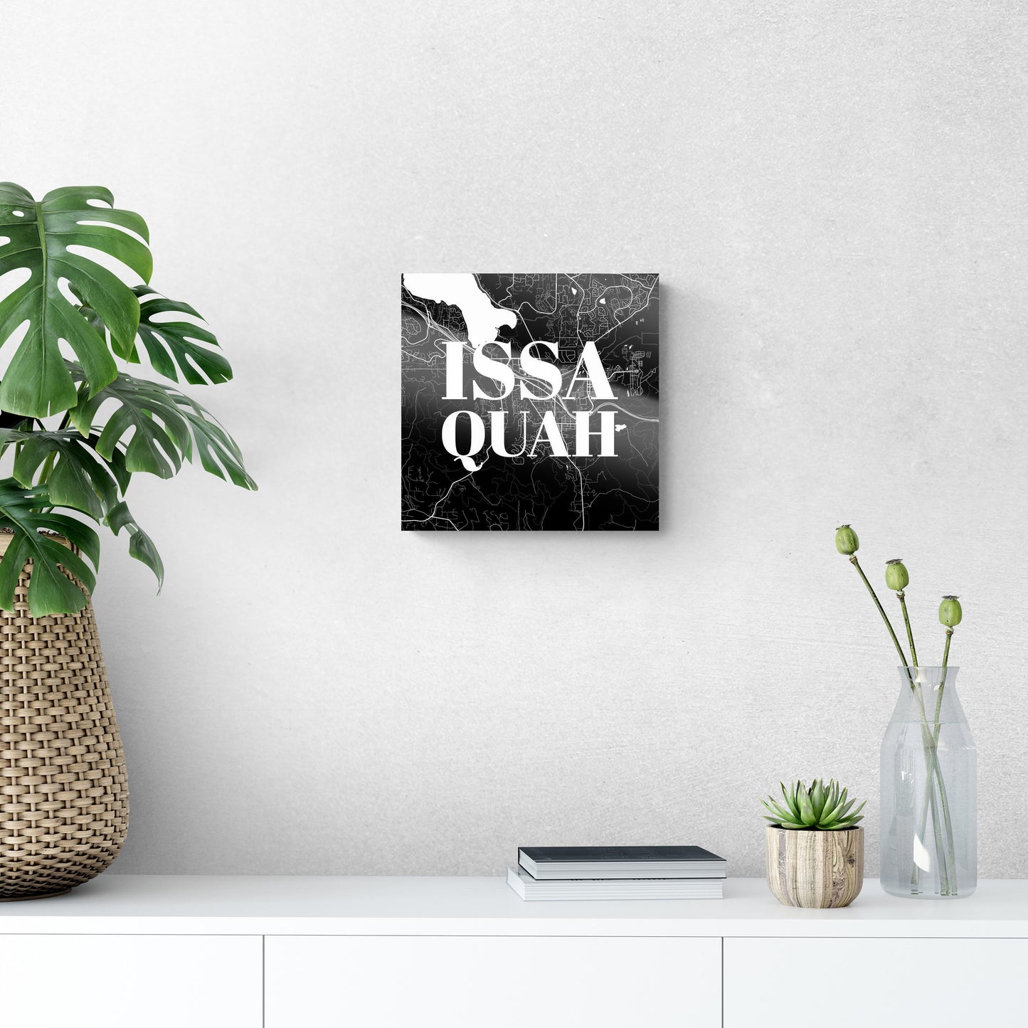 Minimalistic B&W Washington Issaquah Map | Hi-Def Glass Art | Eaches | Min 1