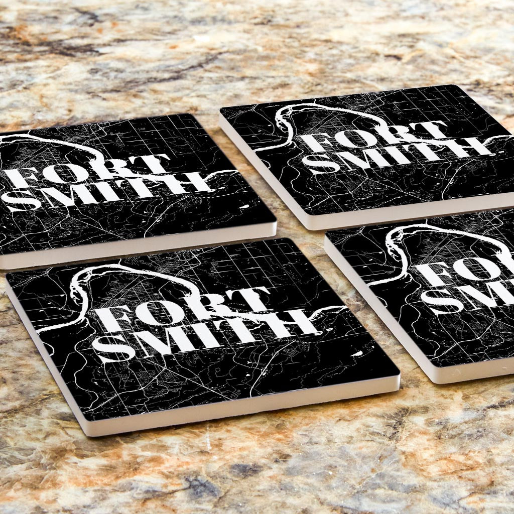 B&W Minimalist Arkansas Fort Smith Map | Absorbent Coasters | Set of 4 | Min 2