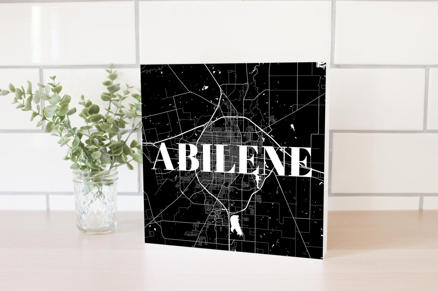 Minimalist B&W Texas Abilene Map | Wood Block | Eaches | Min 2