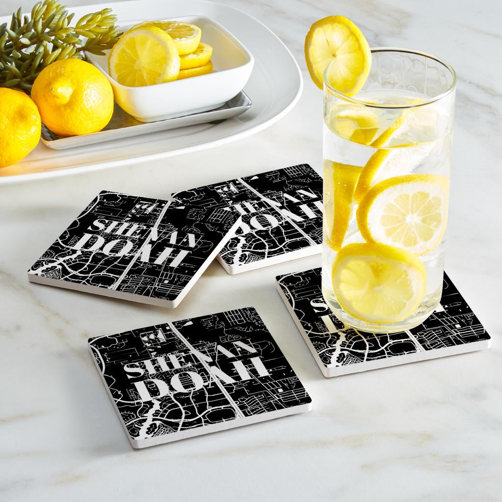Minimalistic B&W Texas Shenandoah Map | Absorbent Coasters | Set of 4 | Min 2