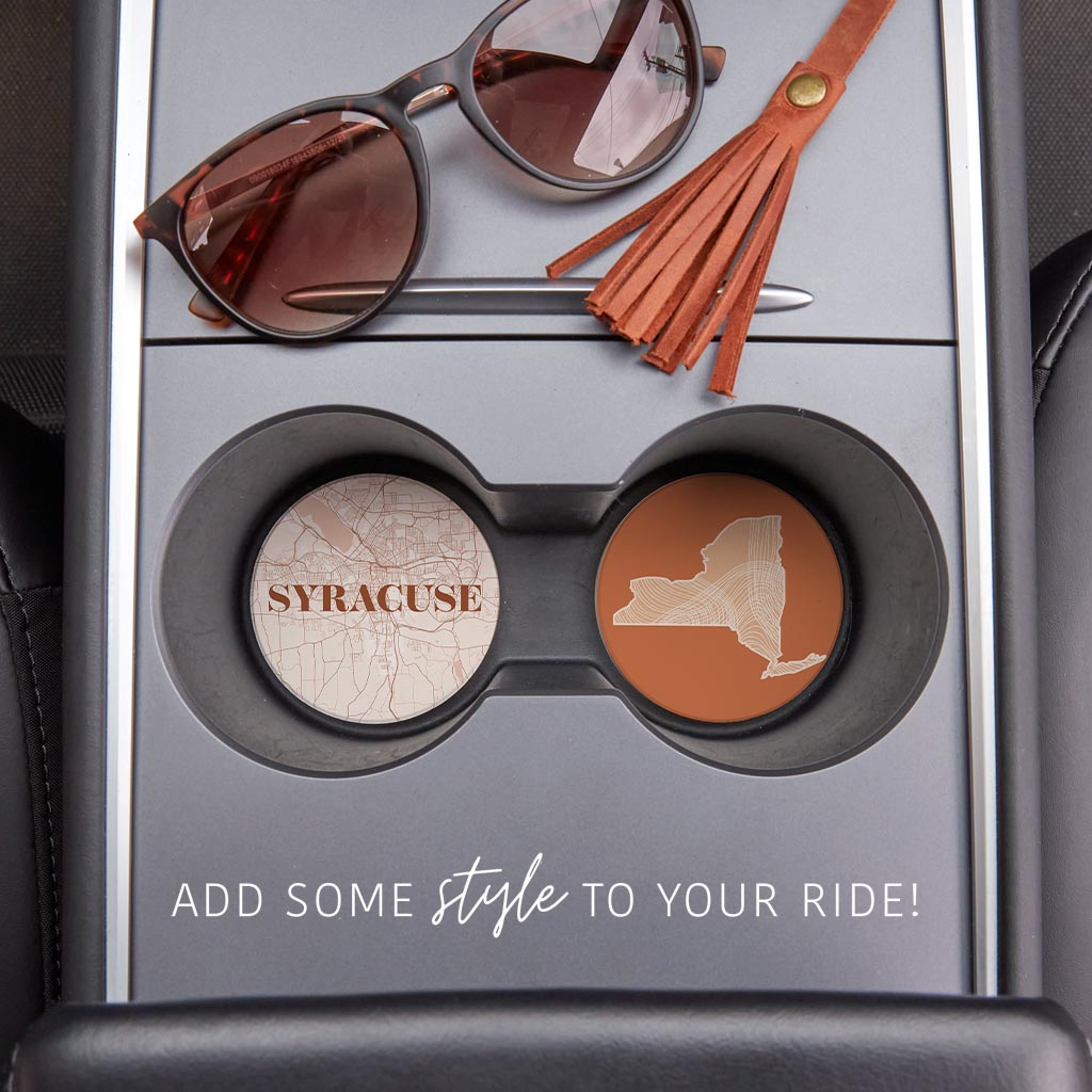 Modern Minimalist New York Syracuse State | Absorbent Car Coasters | Set of 2 | Min 4
