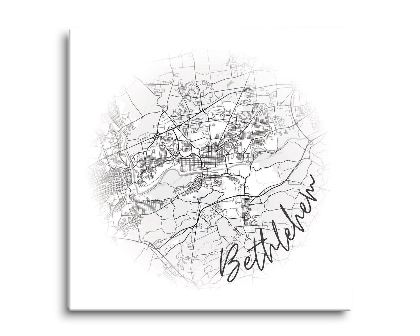 Minimalistic B&W Pennsylvania Bethlehem Circle Map | Hi-Def Glass Art | Eaches | Min 2