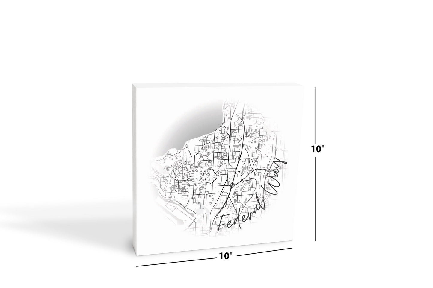 Minimalistic B&W Washington Federal Way Circle Map | Wood Block | Eaches | Min 2