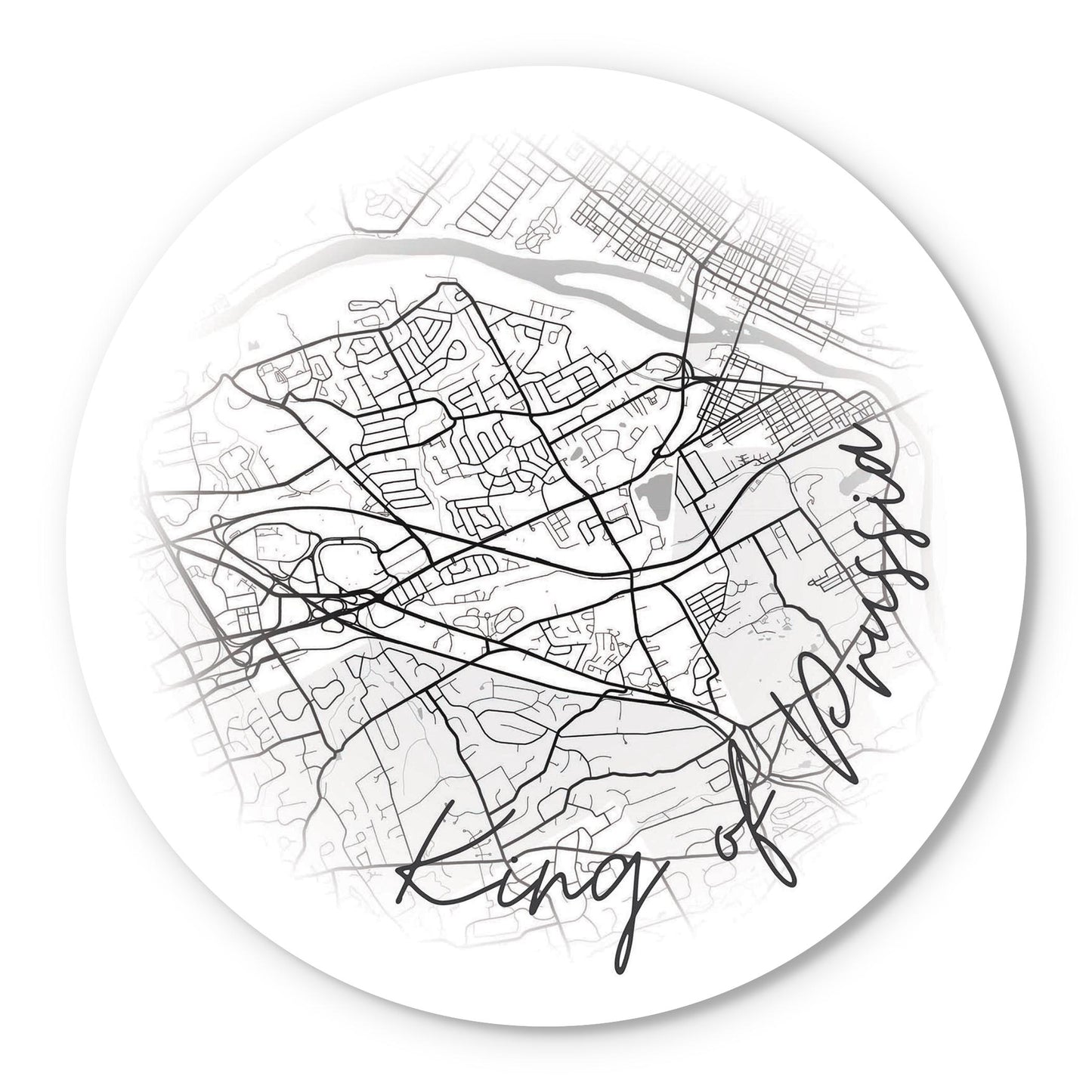 Minimalistic B&W Pennsylvania King Of Prussia Circle Map| Wood Sign | Eaches | Min 1