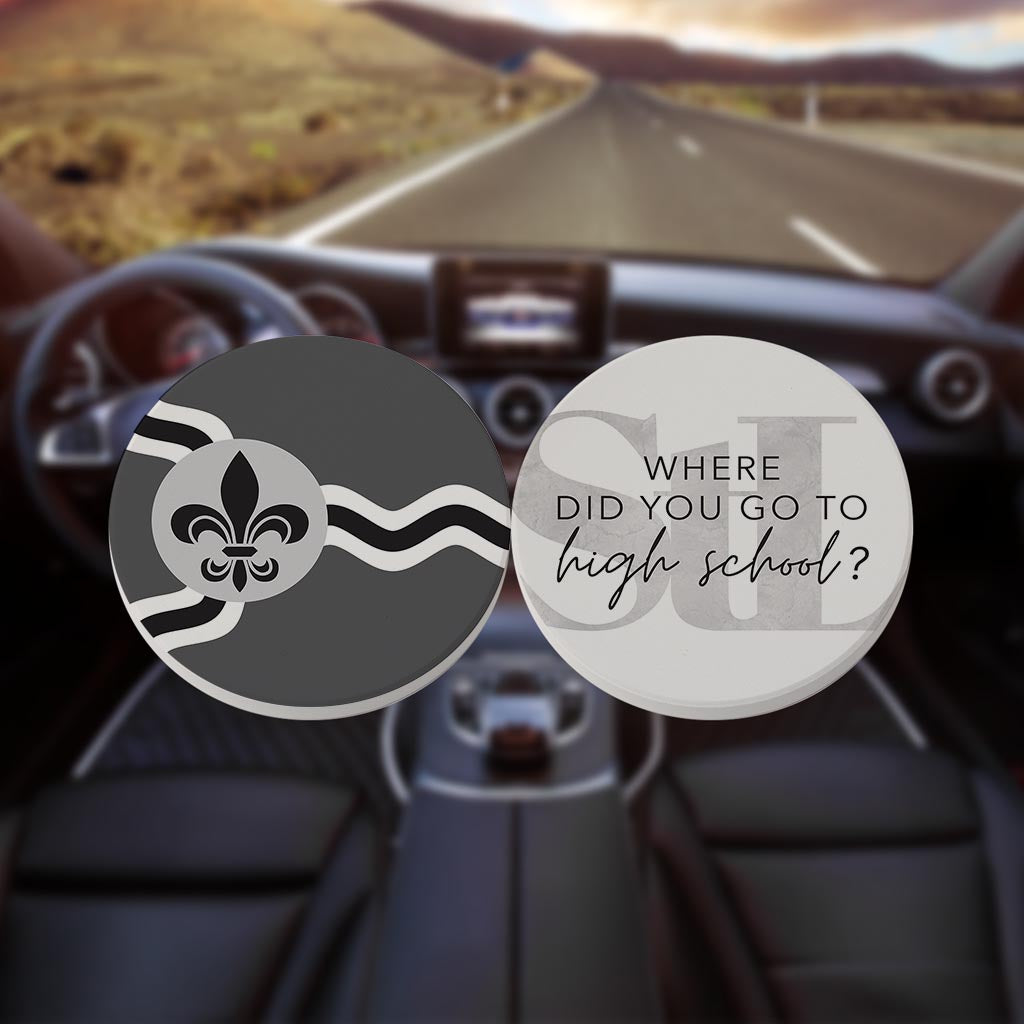 Minimalist B&W Missouri St Louis Flag Hs Quote| Absorbent Car Coasters | Set of 2 | Min 4