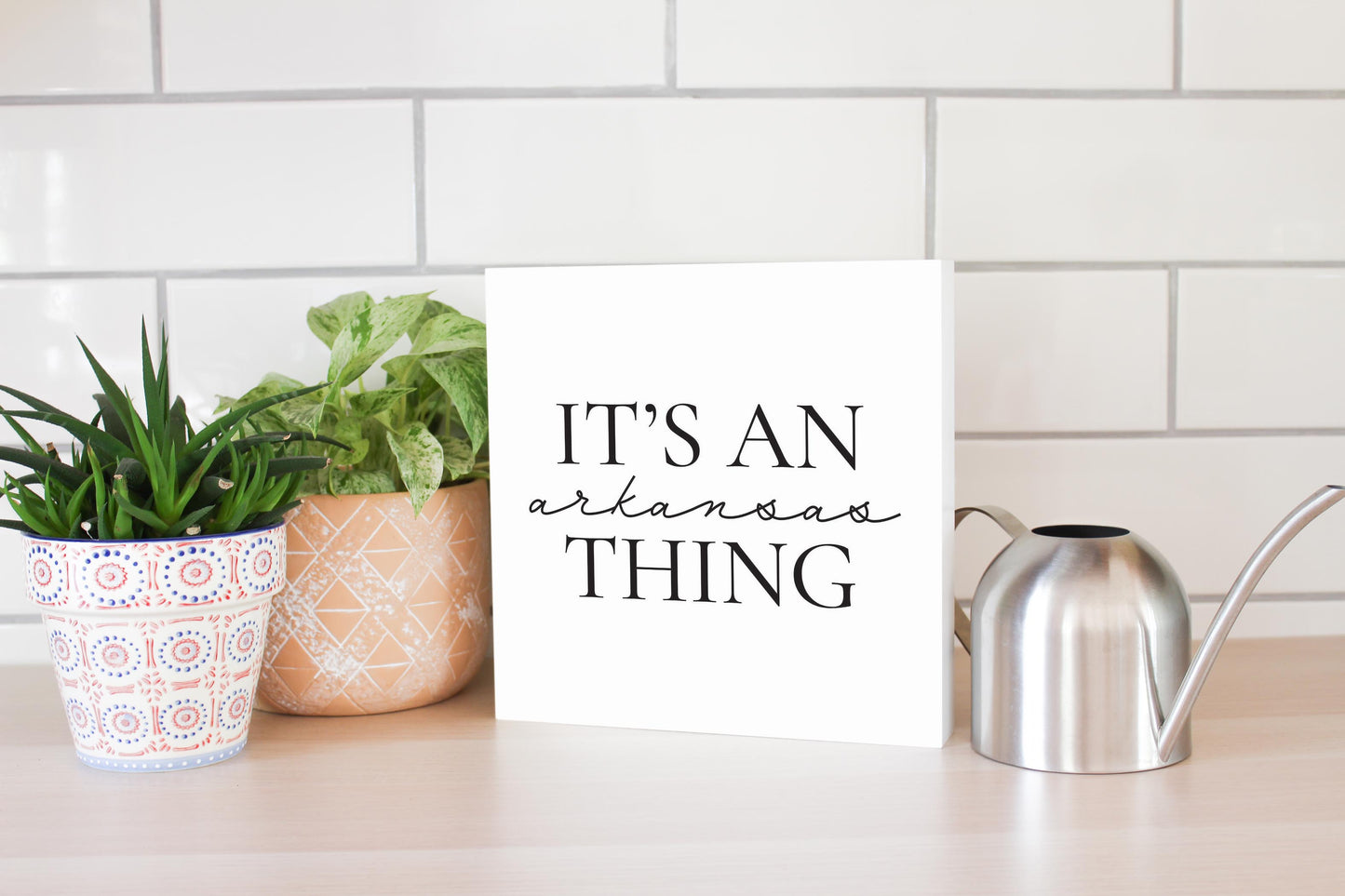 Minimalist B&W Arkansas Thing Quote | Wood Block | Eaches | Min 2