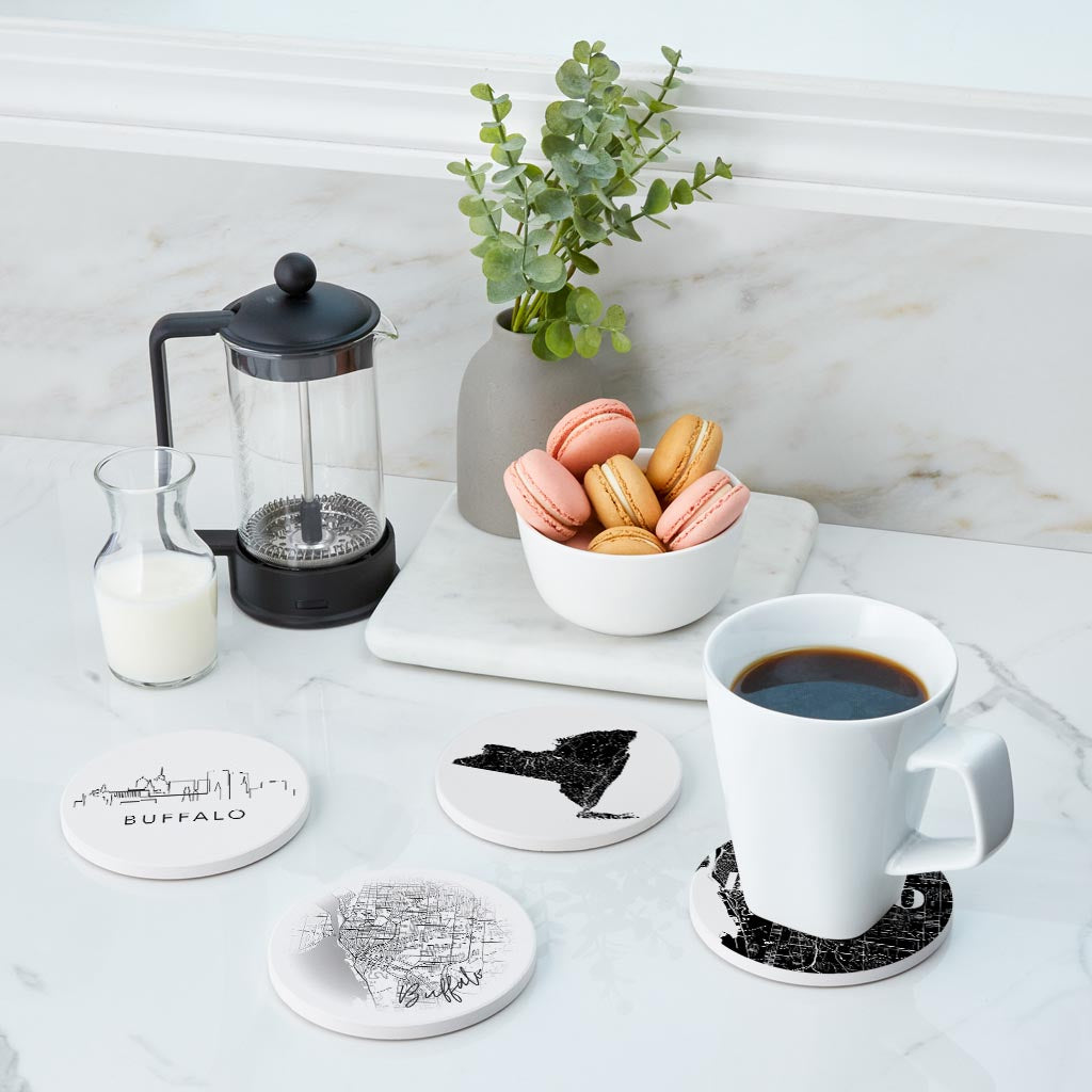 Minimalistic B&W New York Buffalo State| Absorbent Coasters | Set of 4 | Min 2