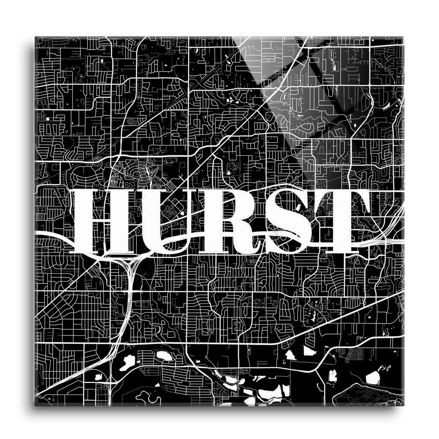 Minimalistic B&W Texas Hurst Map | Hi-Def Glass Art | Eaches | Min 1
