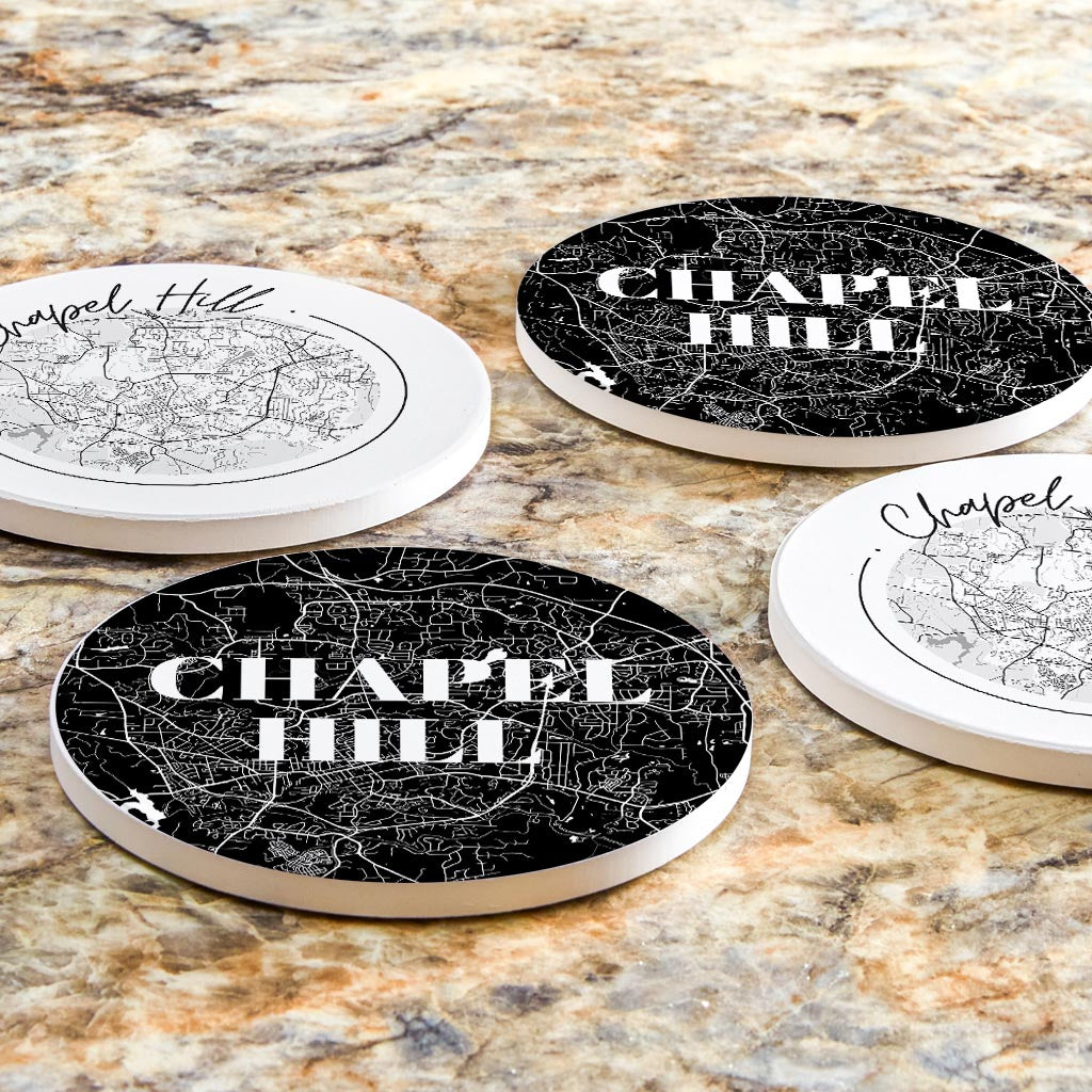 Minimalistic B&W North Carolina Chapel Hill Maps | Absorbent Coasters | Set of 4 | Min 2