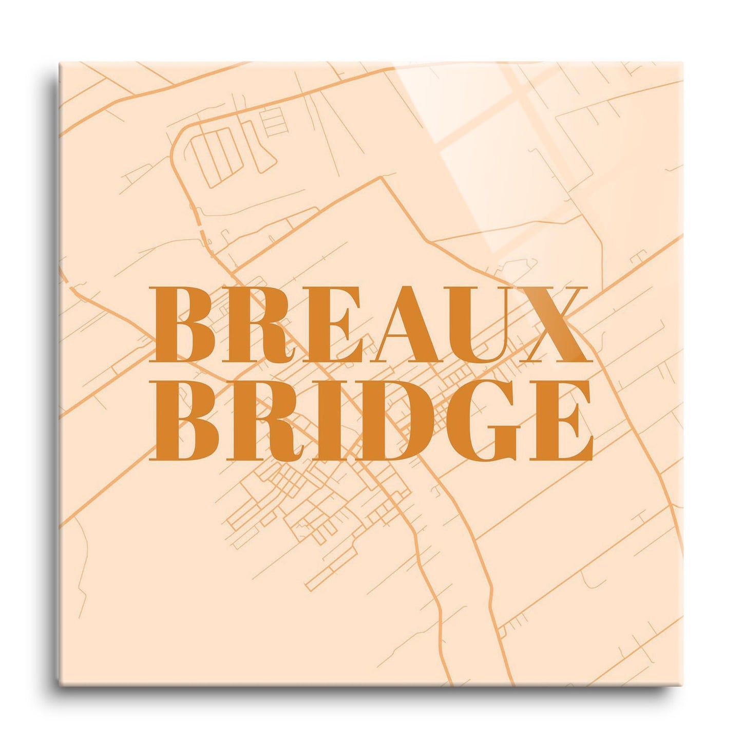 Modern Minimalist Louisiana Breaux Bridge Map | Hi-Def Glass Art | Eaches | Min 1