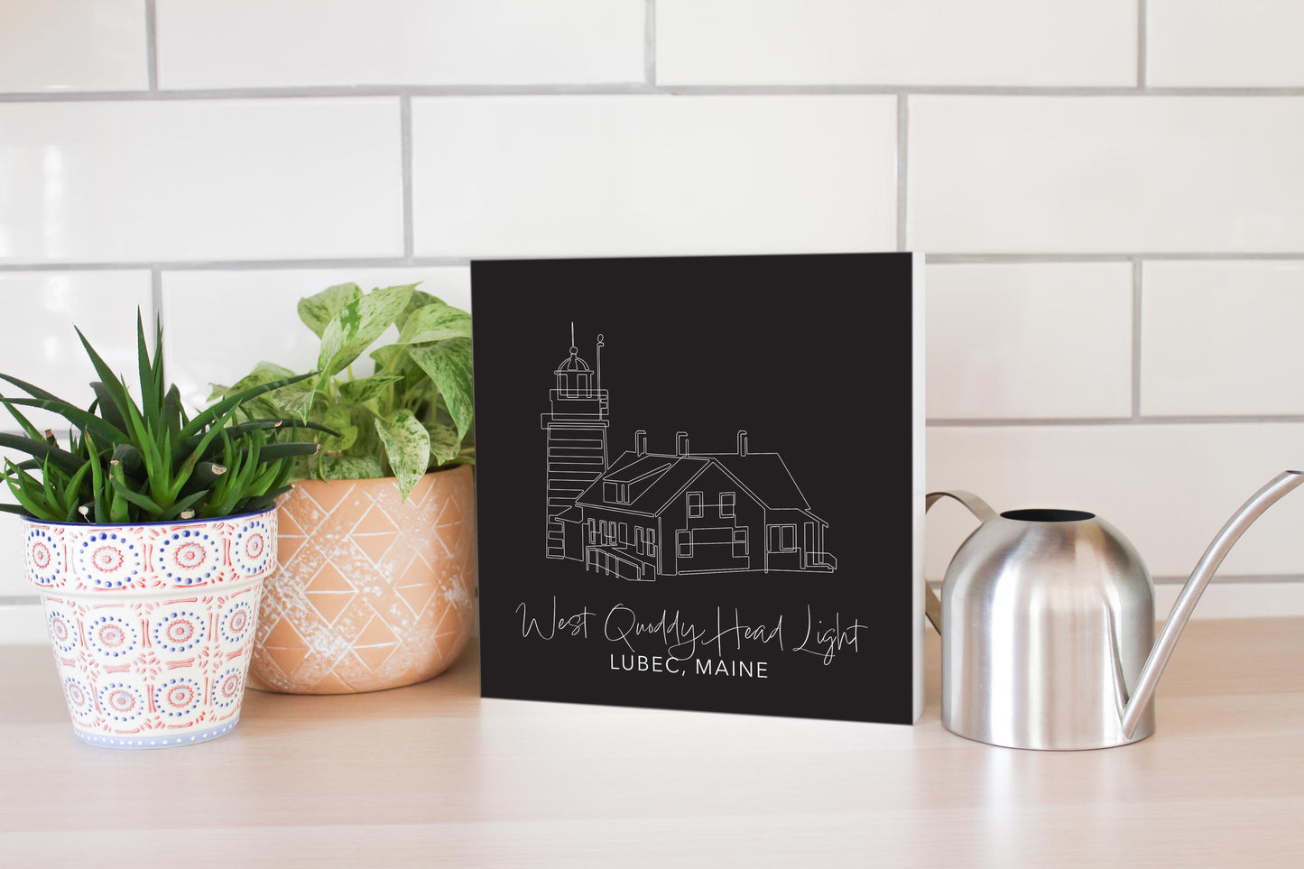 Black West Quoddy Head Light | Wood Block | Eaches | Min 2