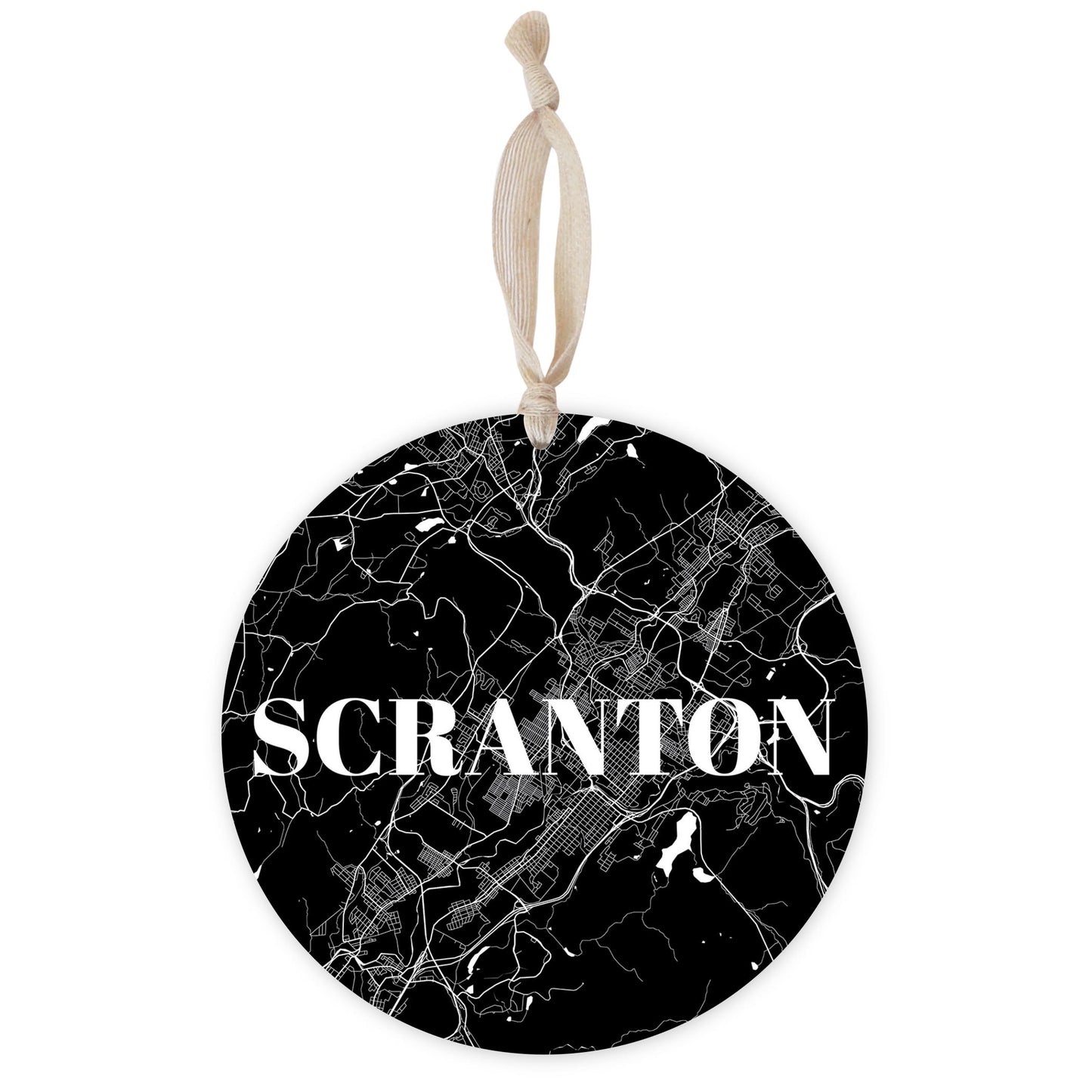 Minimalistic B&W Pennsylvania Scranton Map | Wood Ornament | Eaches | Min 1