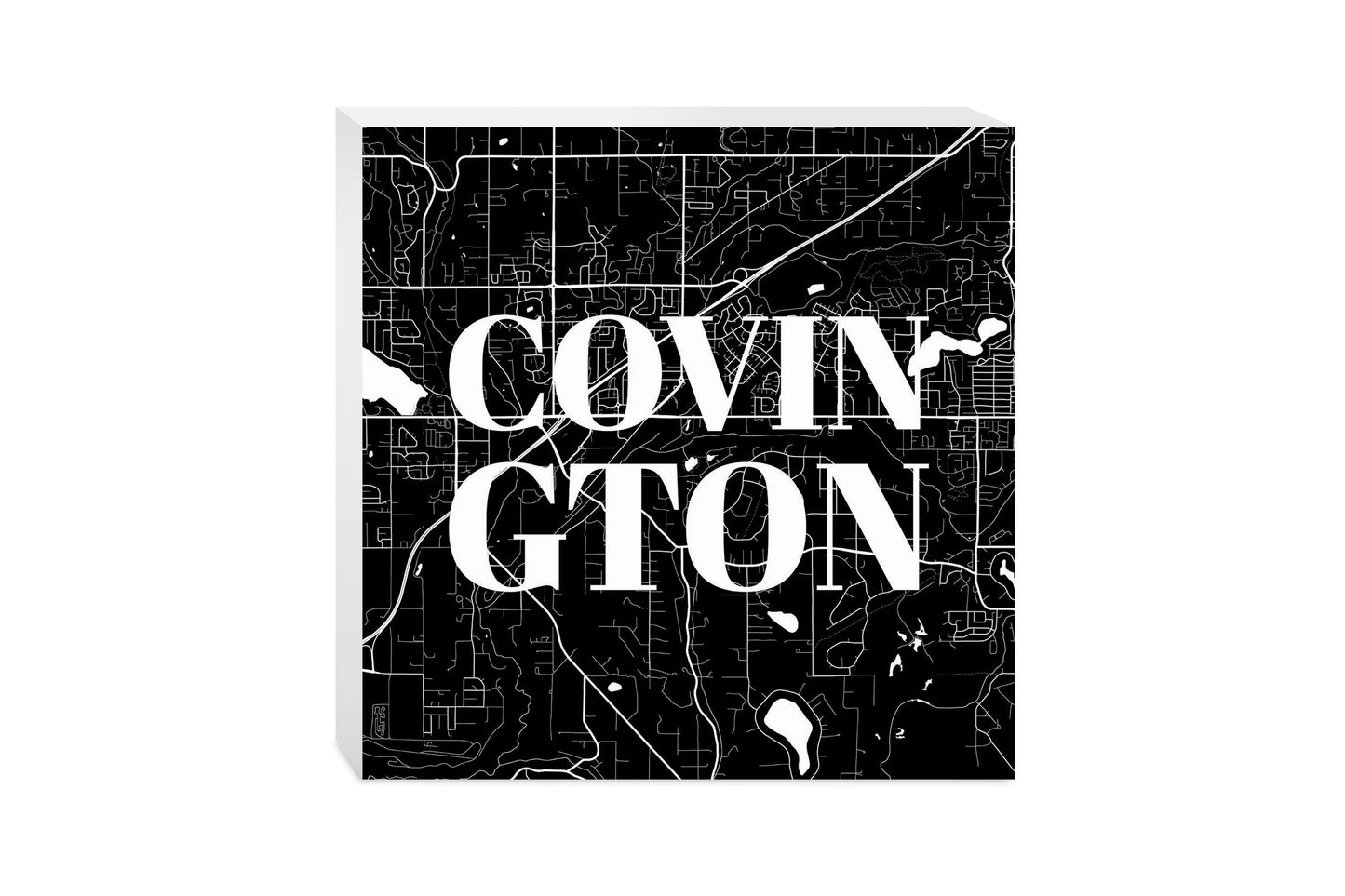 Minimalistic B&W Washington Covington Map | Wood Block | Eaches | Min 2