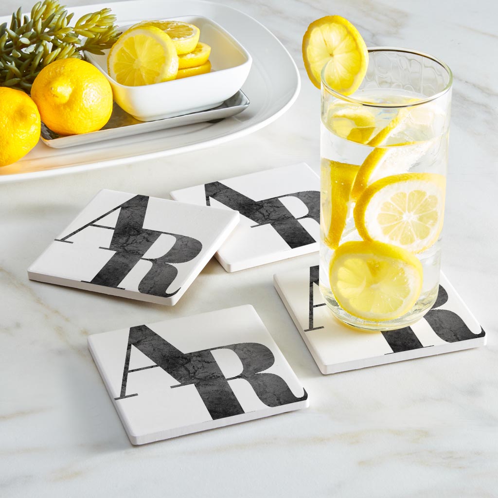 B&W Minimalist Arkansas White Initials | Absorbent Coasters | Set of 4 | Min 2