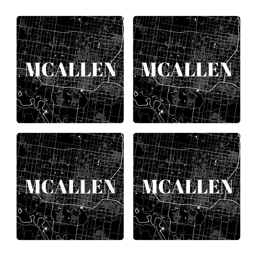 Minimalistic B&W Texas Mcallen Map| Absorbent Coasters | Set of 4 | Min 2