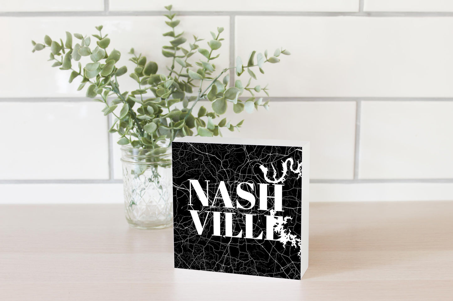 Minimalist B&W Tennessee Nashville Map | Wood Block | Eaches | Min 4