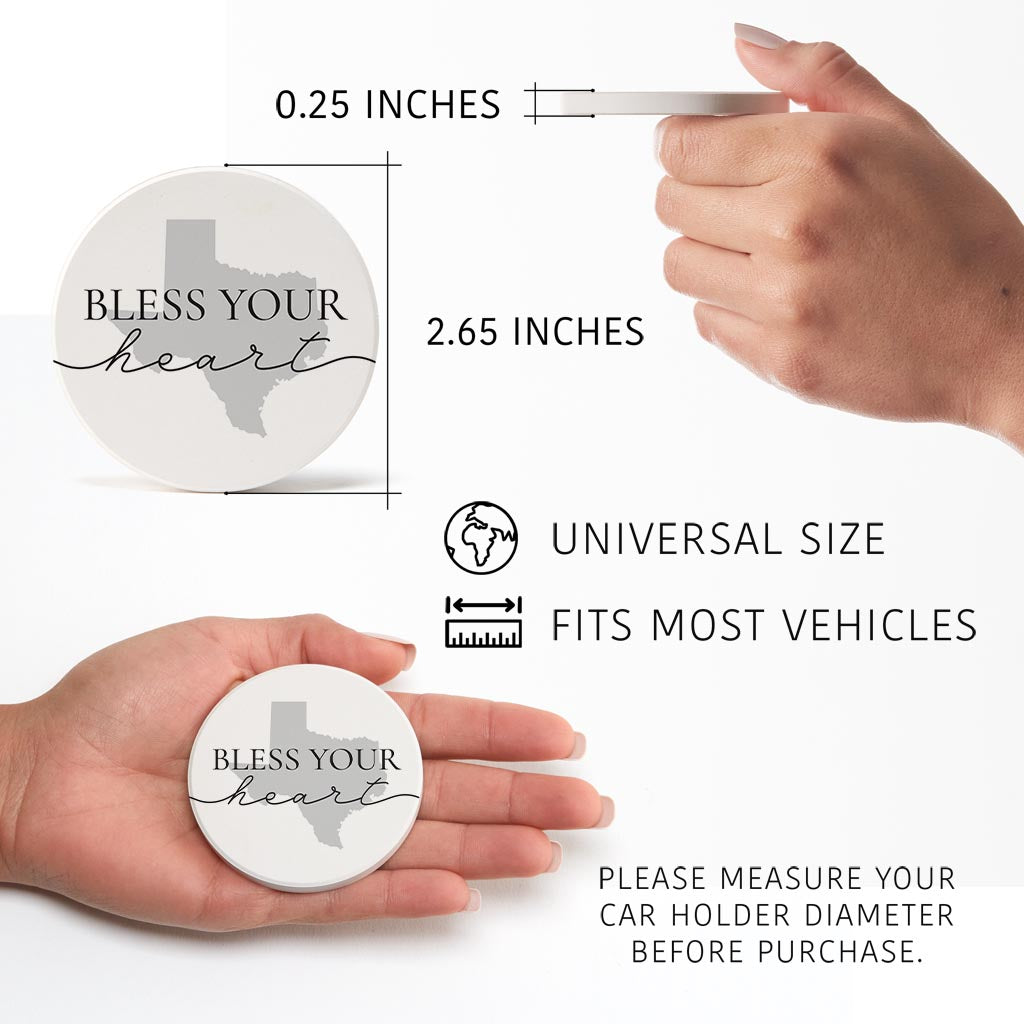 Minimalistic B&W Texas Bless Your Heart | Absorbent Car Coasters | Set of 2 | Min 4