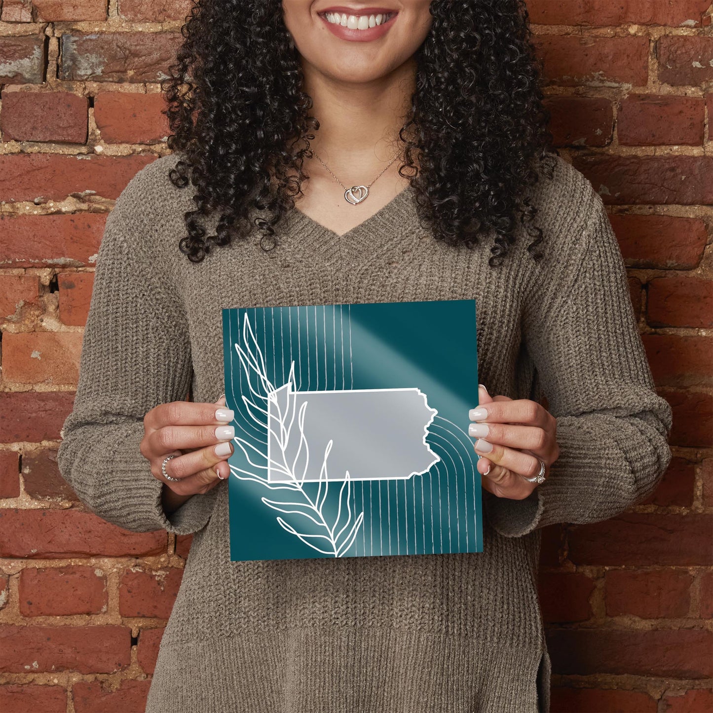 Modern Minimalist Pennsylvania Shape With Leaf | Hi-Def Glass Art | Eaches | Min 2